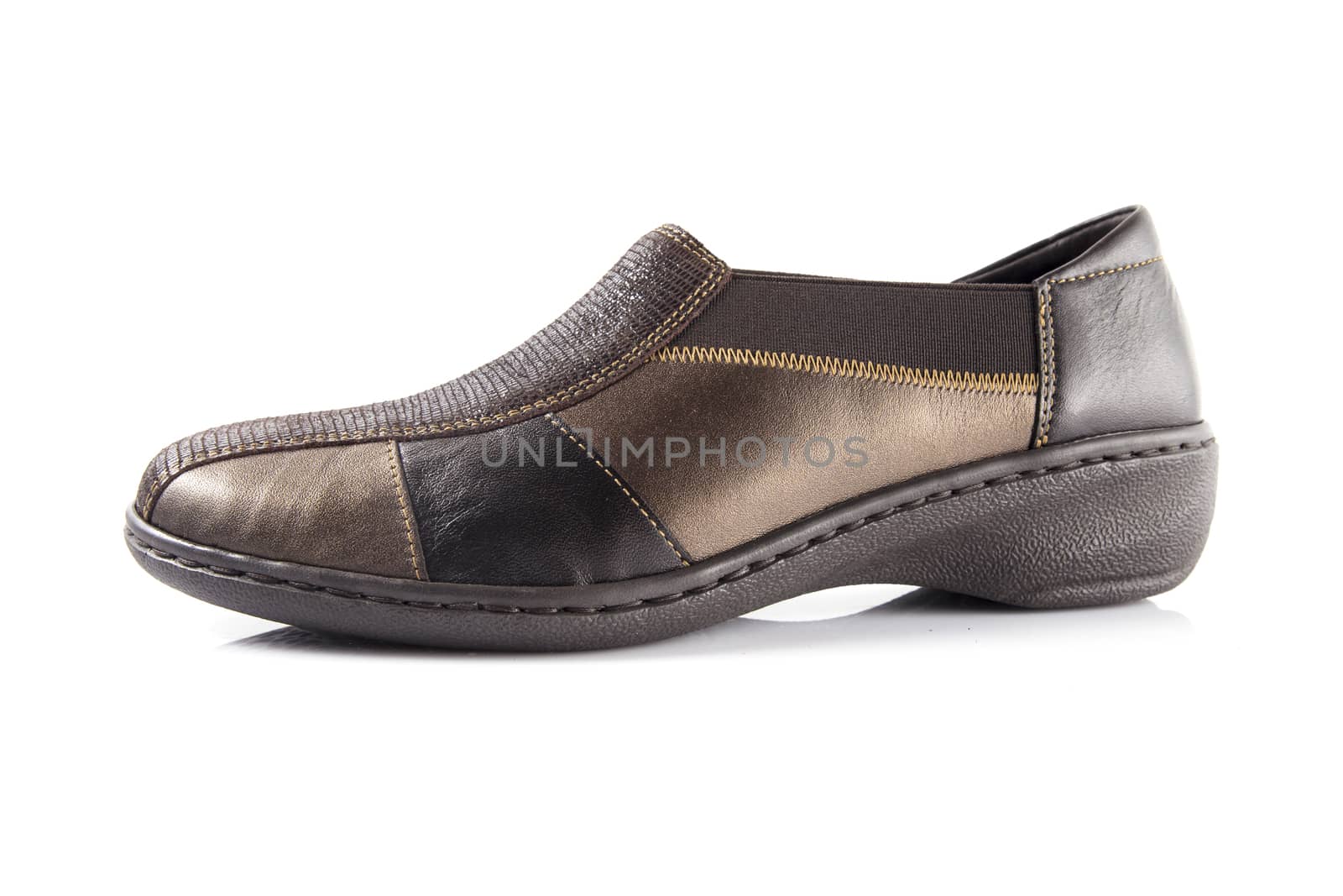 Male brown leather shoe on white background, isolated product.