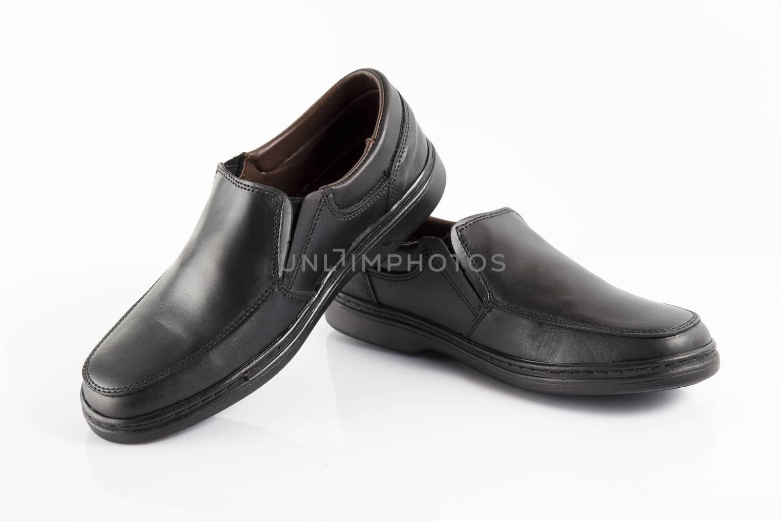 Male black leather shoes on white background, isolated product. by GeorgeVieiraSilva