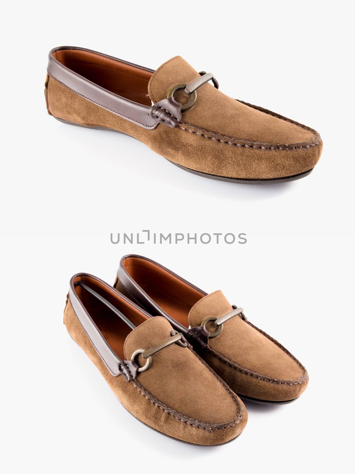 Male brown leather shoes on white background, isolated product. by GeorgeVieiraSilva