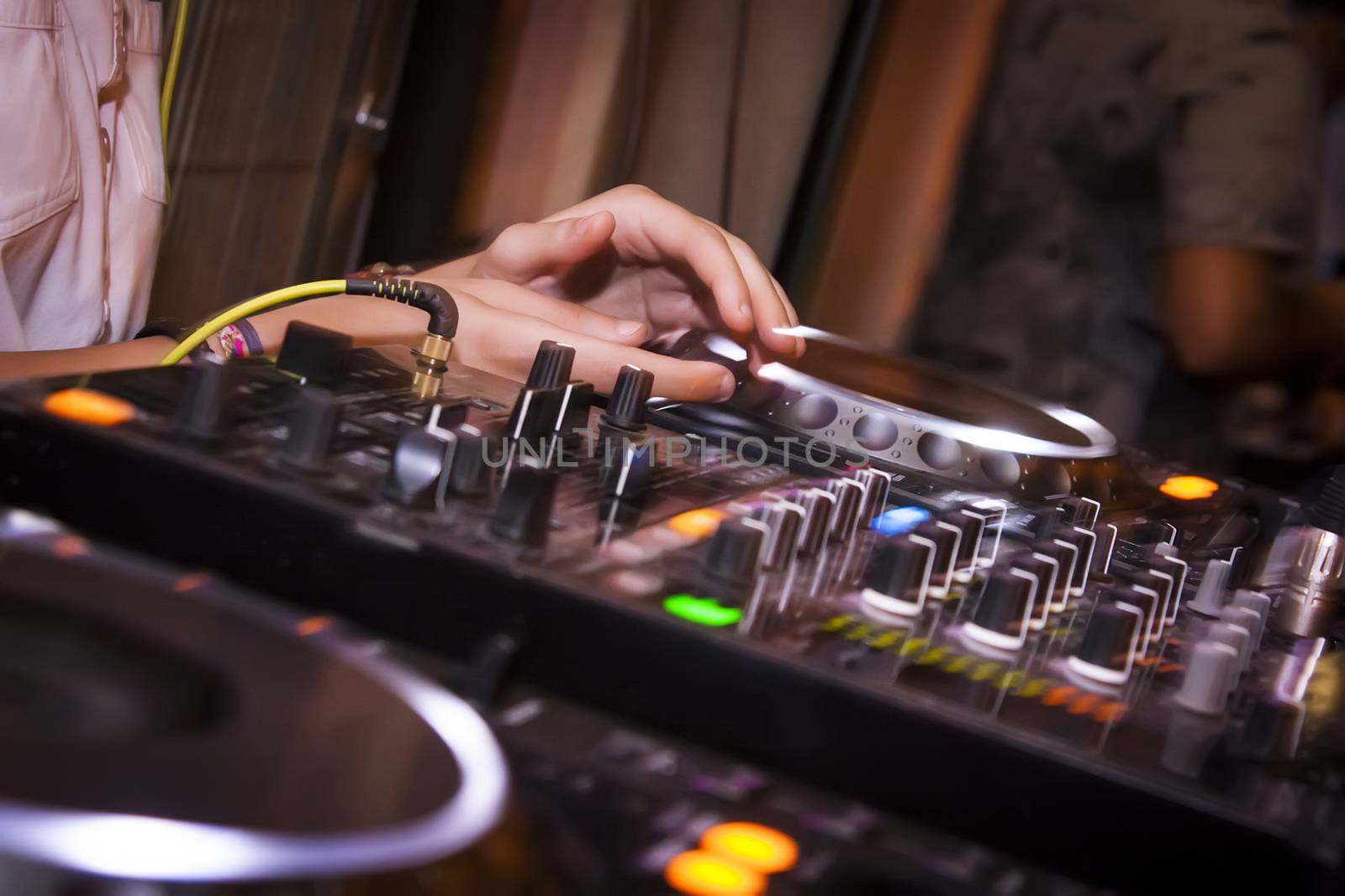 detail of a Console dj during a festival of electronic music