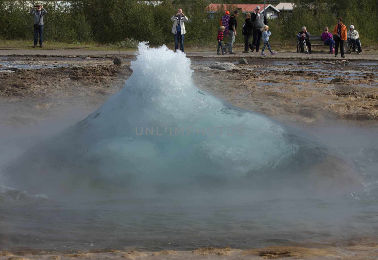 Geyser Strokkur Erupting Hot Water and Steam. Iceland