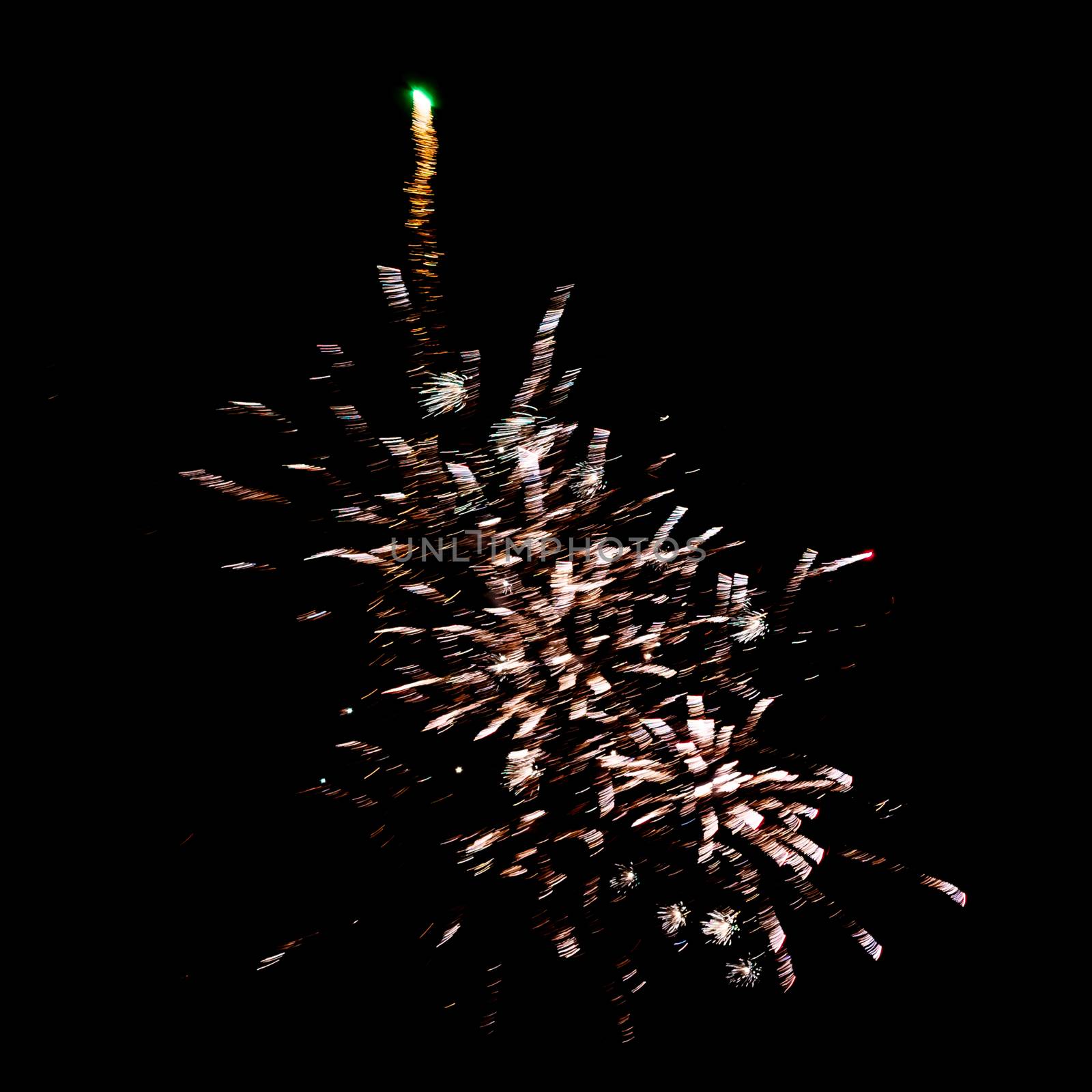 Flashes and sparks from fireworks isolated on black background.