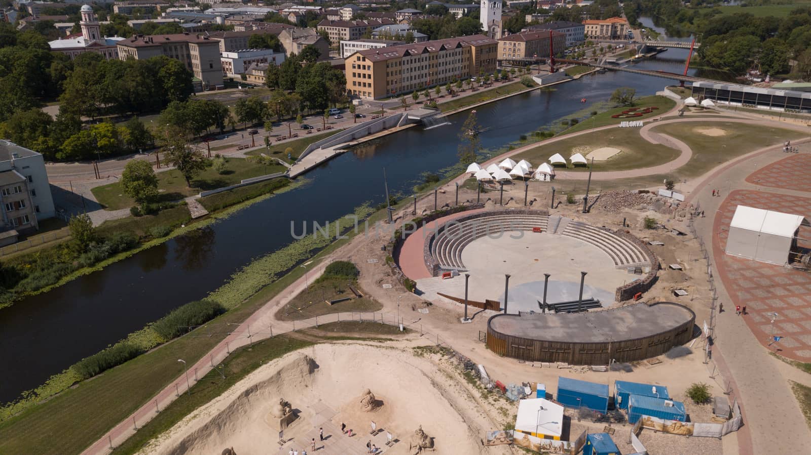 Aerial view of Jelgava city Latvia Zemgale drone top view