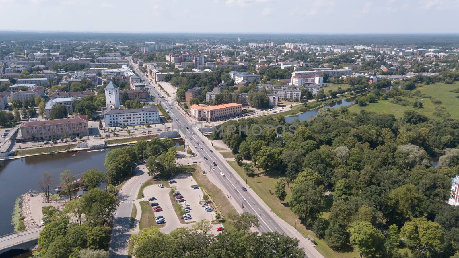 Aerial view of Jelgava city Latvia Zemgale drone top view