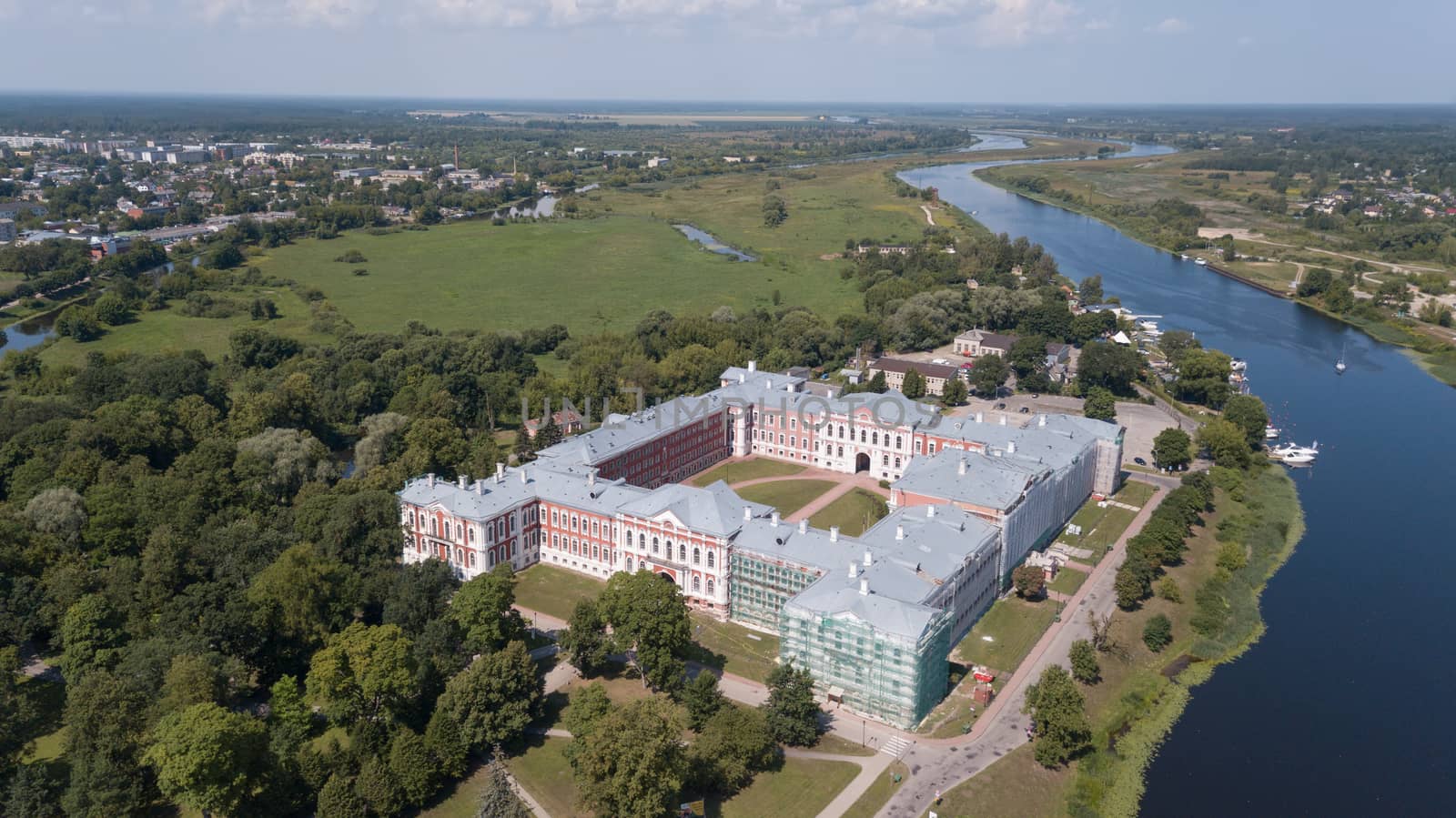 Aerial view of Jelgava city Latvia Zemgale drone top view