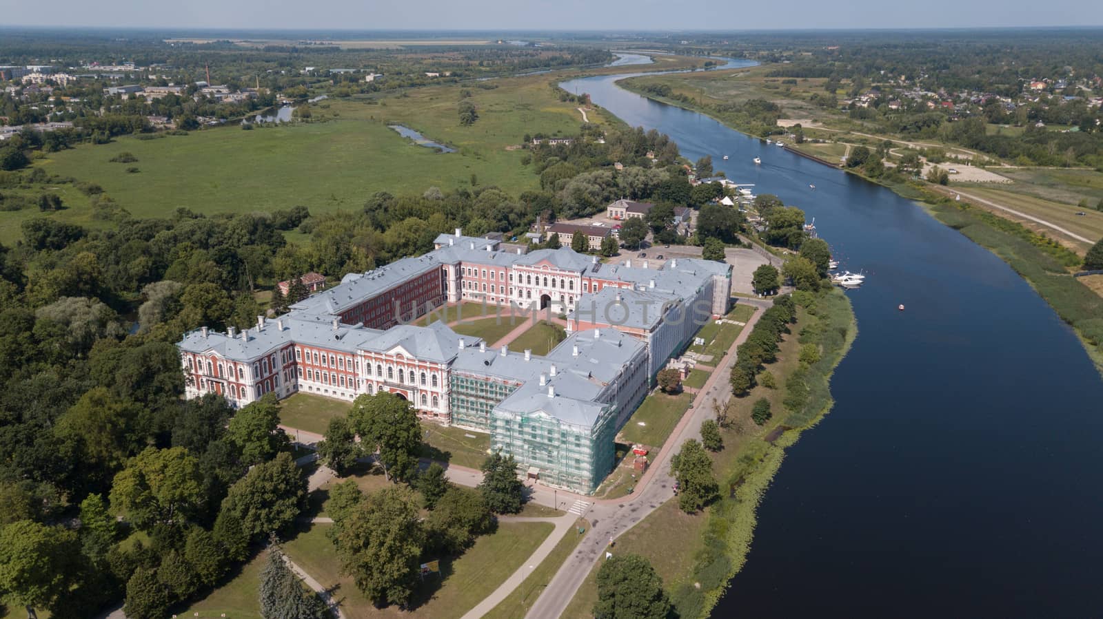 Aerial view of Jelgava city Latvia Zemgale drone top view