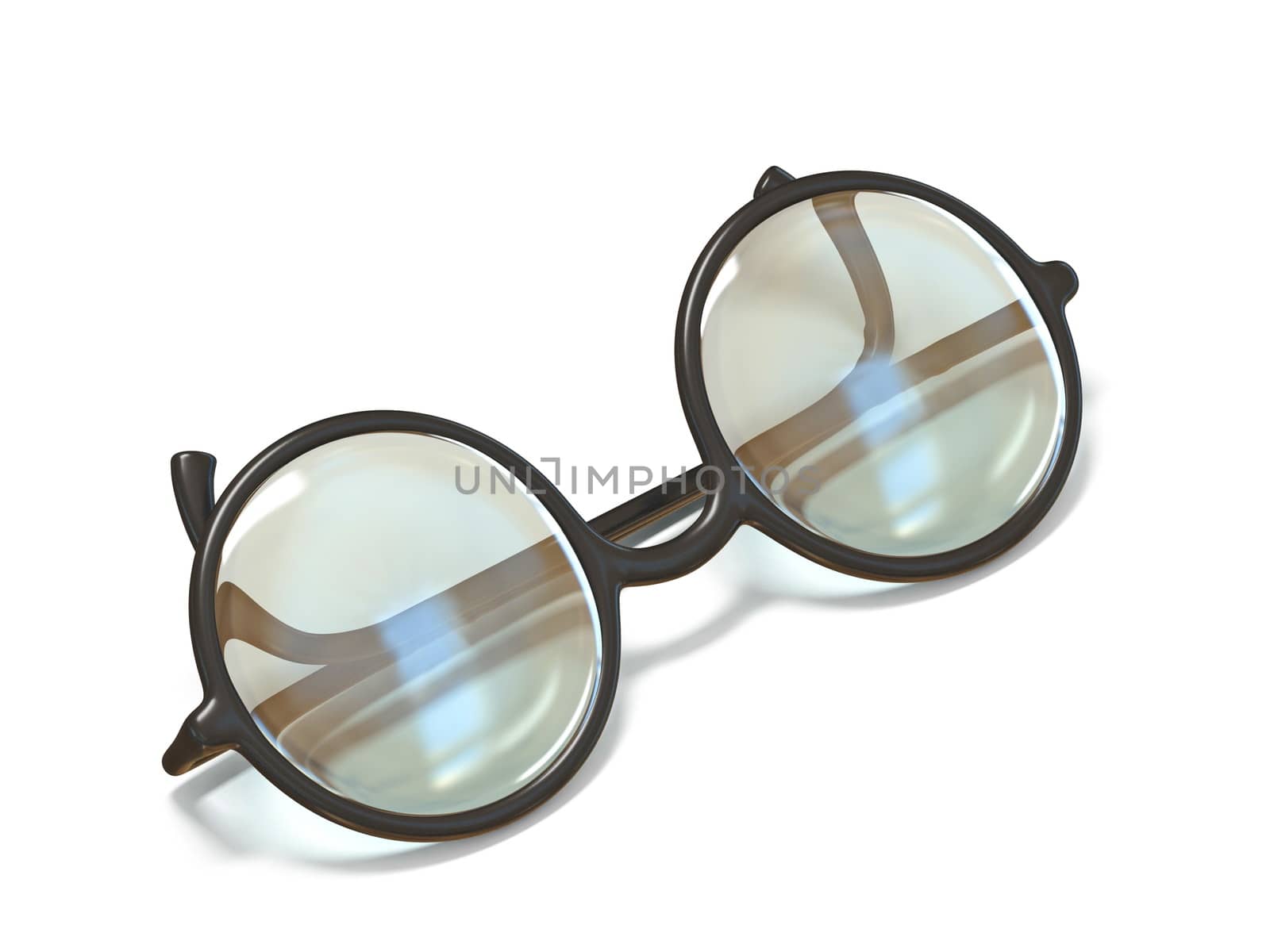 Retro eyeglasses 3D render illustration isolated on white background