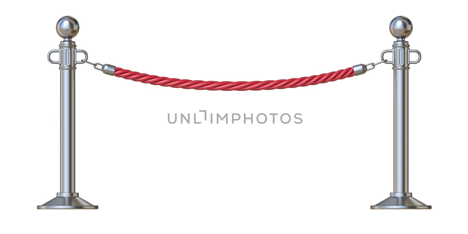 Red barrier rope 3D render illustration isolated on white background