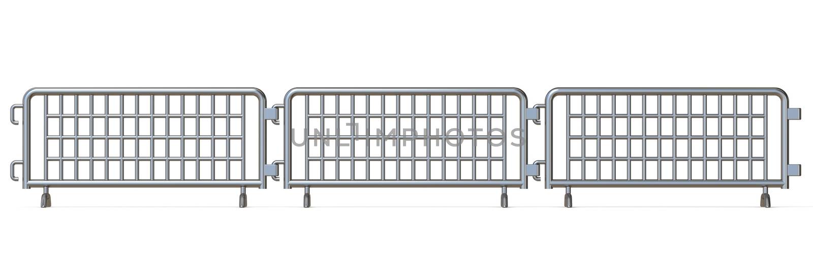 Steel barricades Front view 3D render illustration isolated on white background