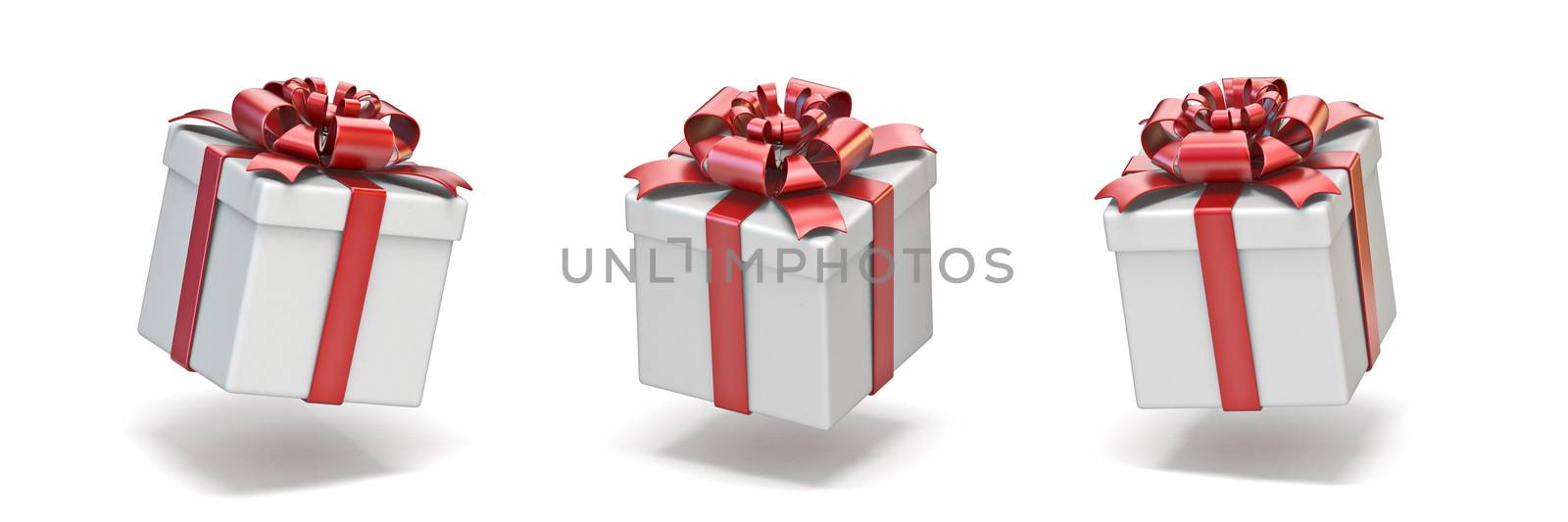 Cube white gift boxes with red ribbon 3D by djmilic