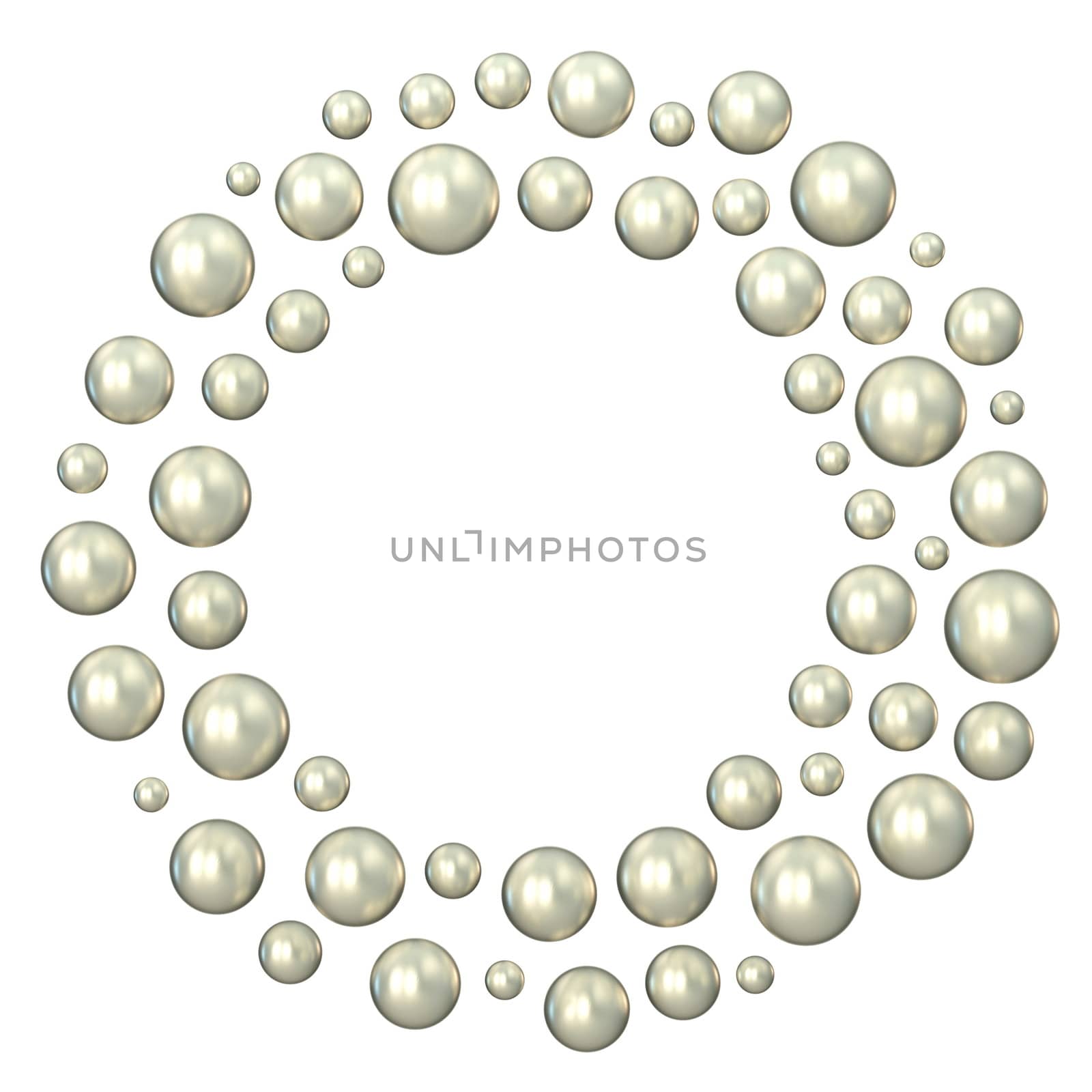 Circle made of scattered pearls 3D rendering illustration isolated on white background