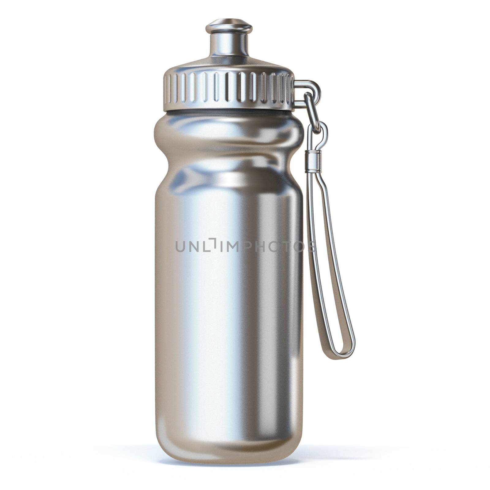 Silver sport water bottle 3D render illustration isolated on white background