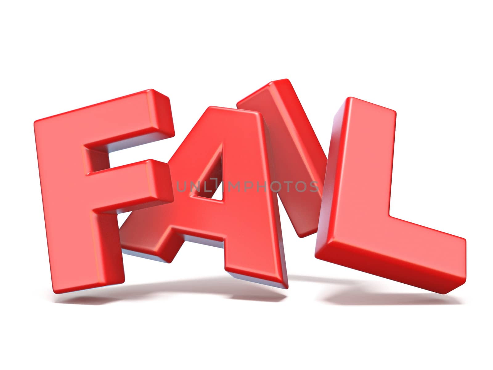 Fail red text 3D render illustration isolated on white background