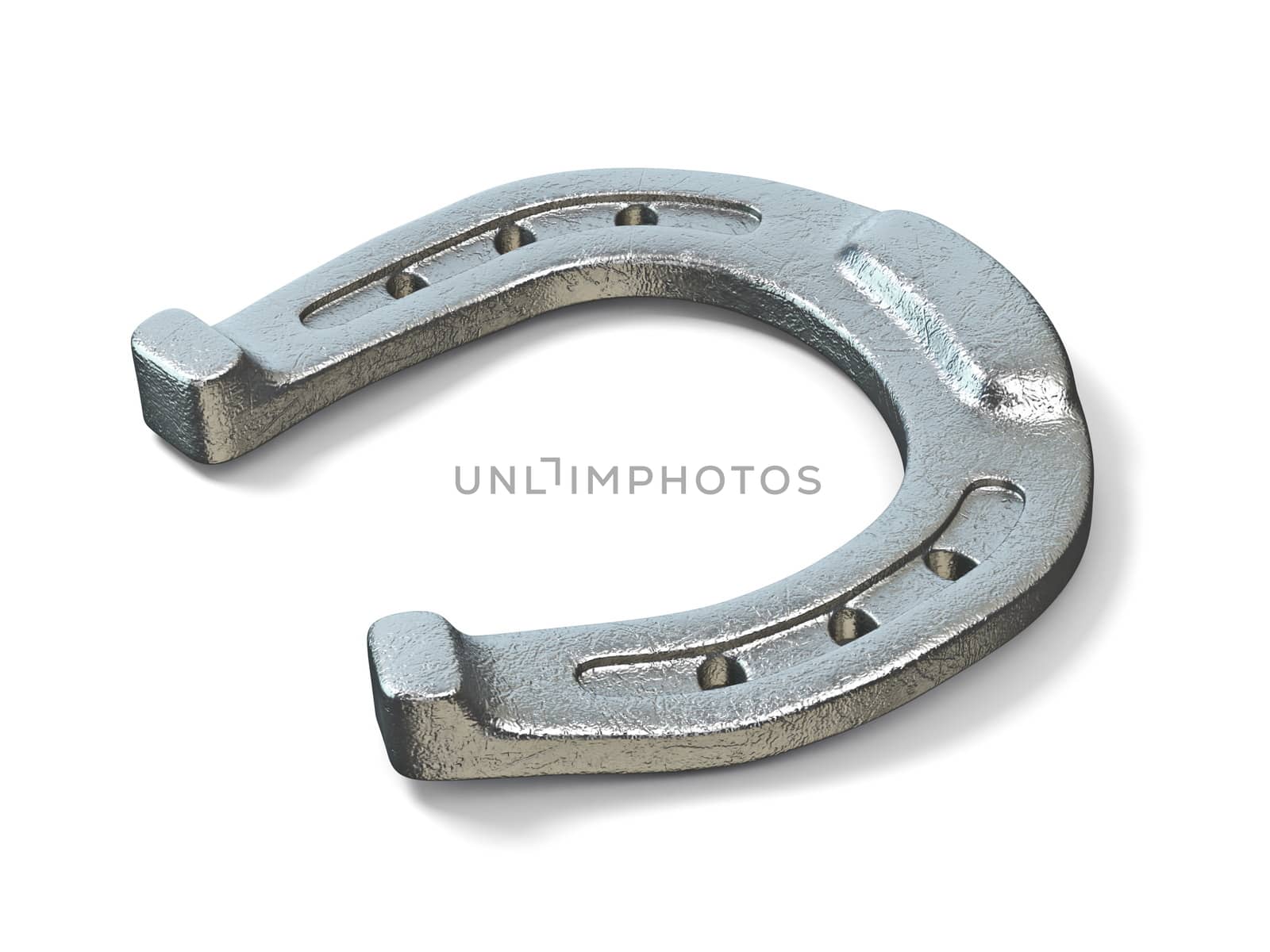 Silver horseshoe 3D render illustration isolated on white background