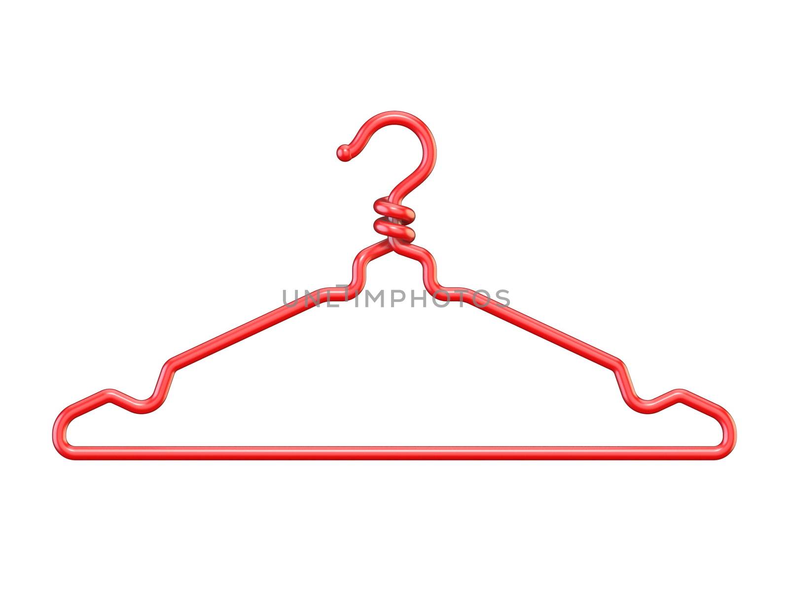 Red plastic clothes hanger 3D render illustration isolated on white background