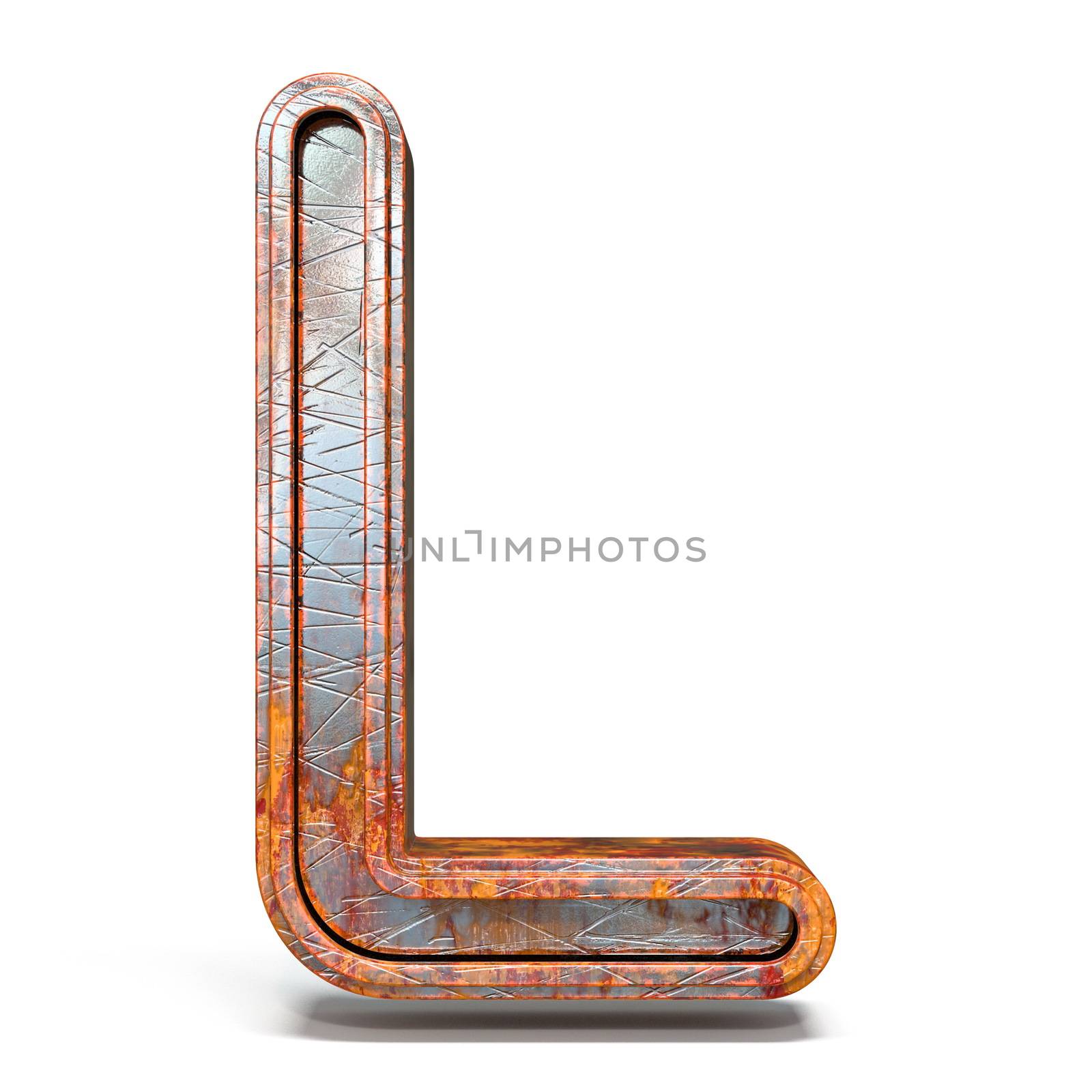 Rusty metal font Letter L 3D render illustration isolated on white background