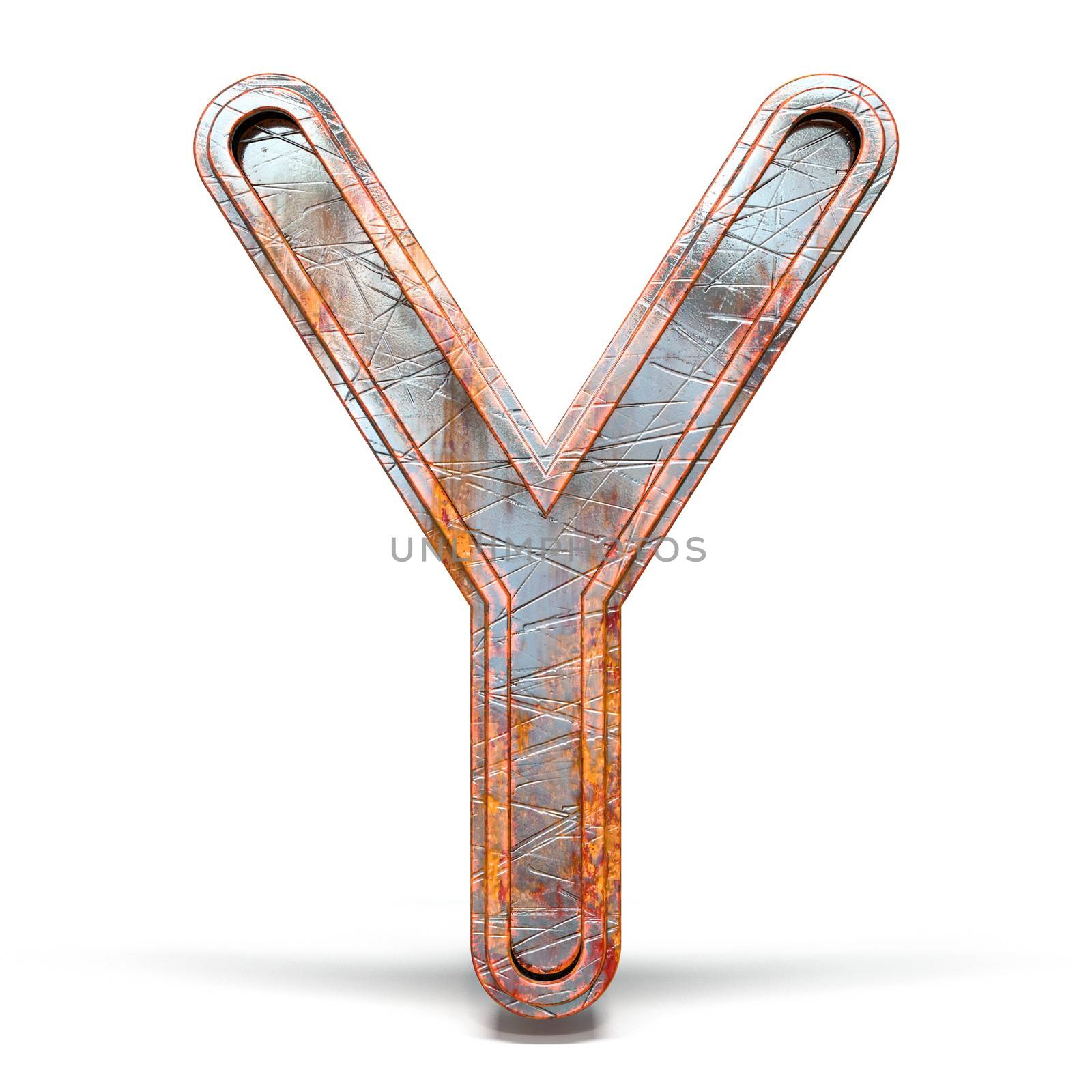 Rusty metal font Letter Y 3D render illustration isolated on white background