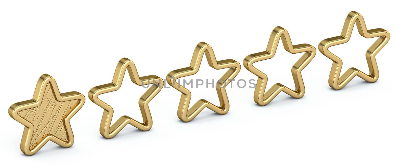 Voting concept rating ONE golden star 3D render illustration isolated on white background