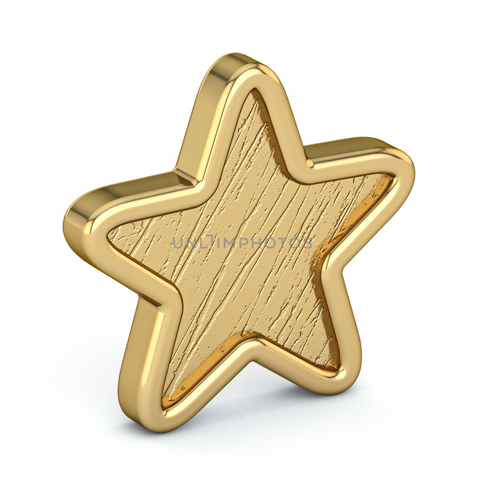 Golden star old, scratched 3D render illustration isolated on white background