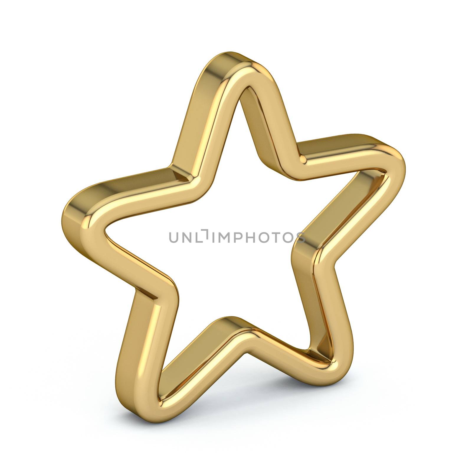 Golden star old, scratched, outlined 3D render illustration isolated on white background