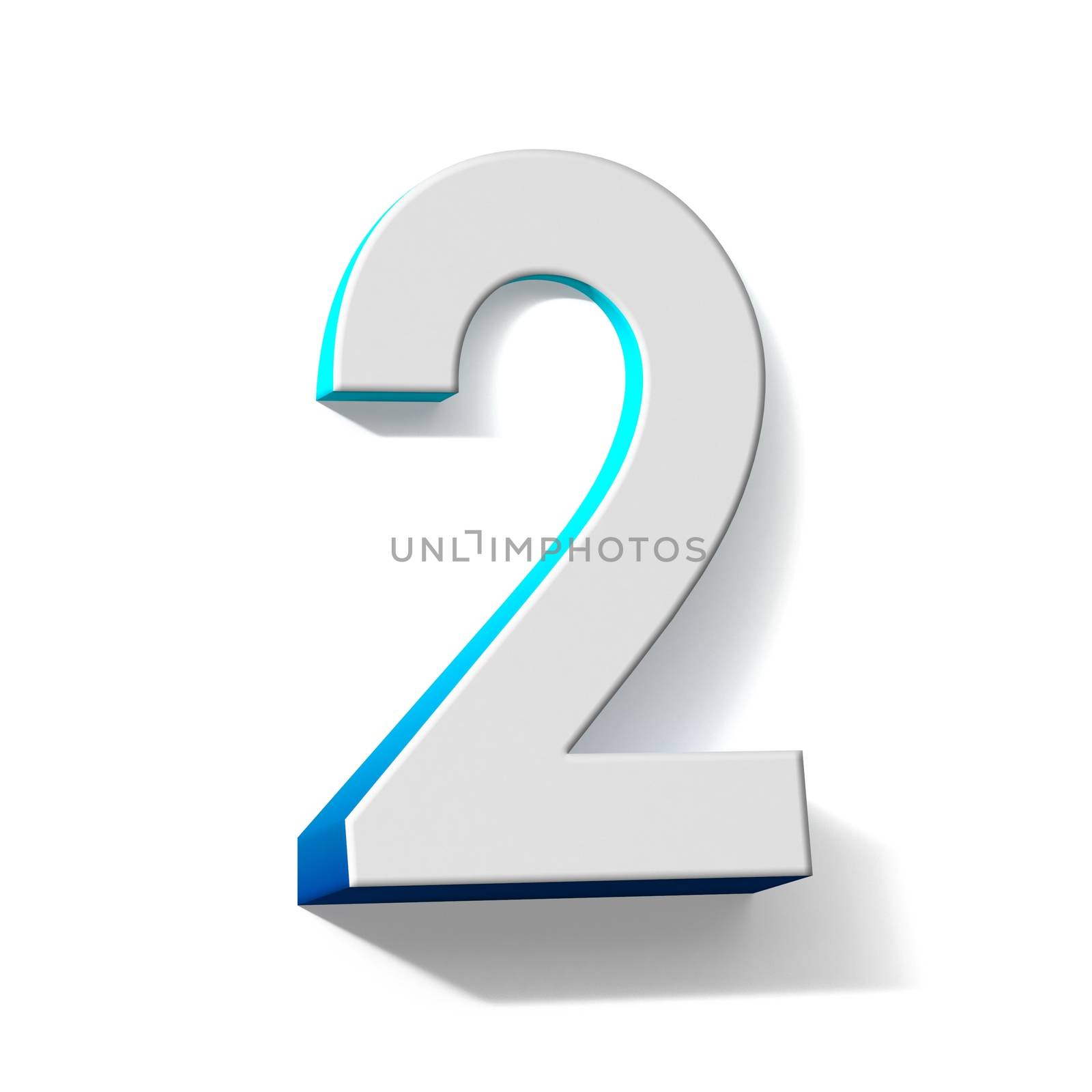 Blue gradient number 2 TWO 3D render illustration isolated on white background