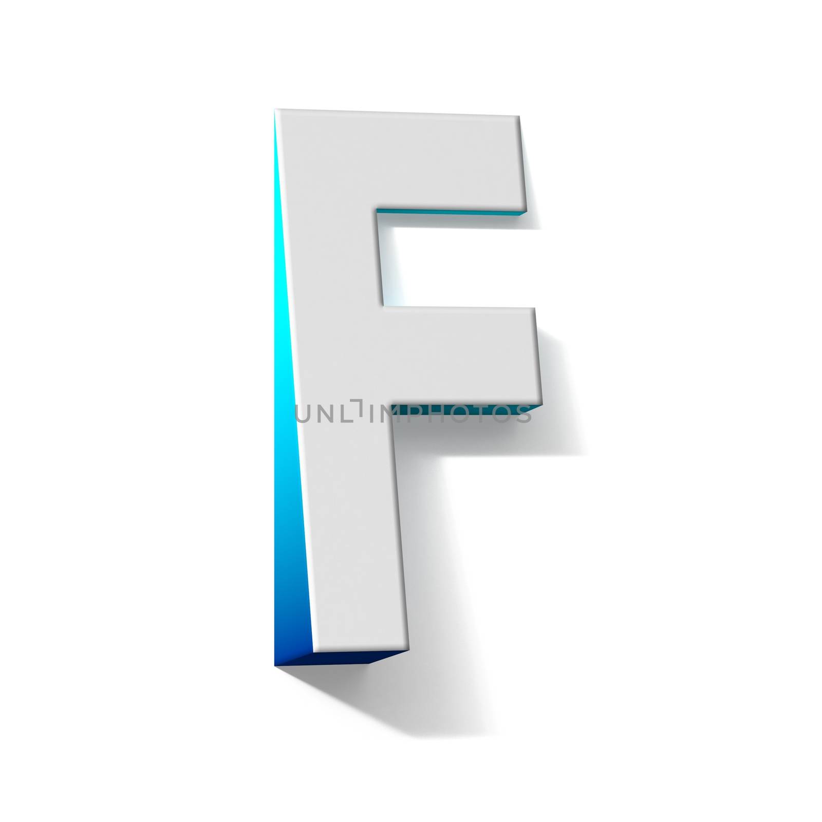 Blue gradient Letter F 3D render illustration isolated on white background