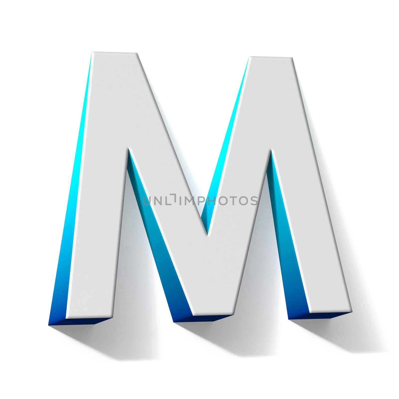 Blue gradient Letter M 3D render illustration isolated on white background