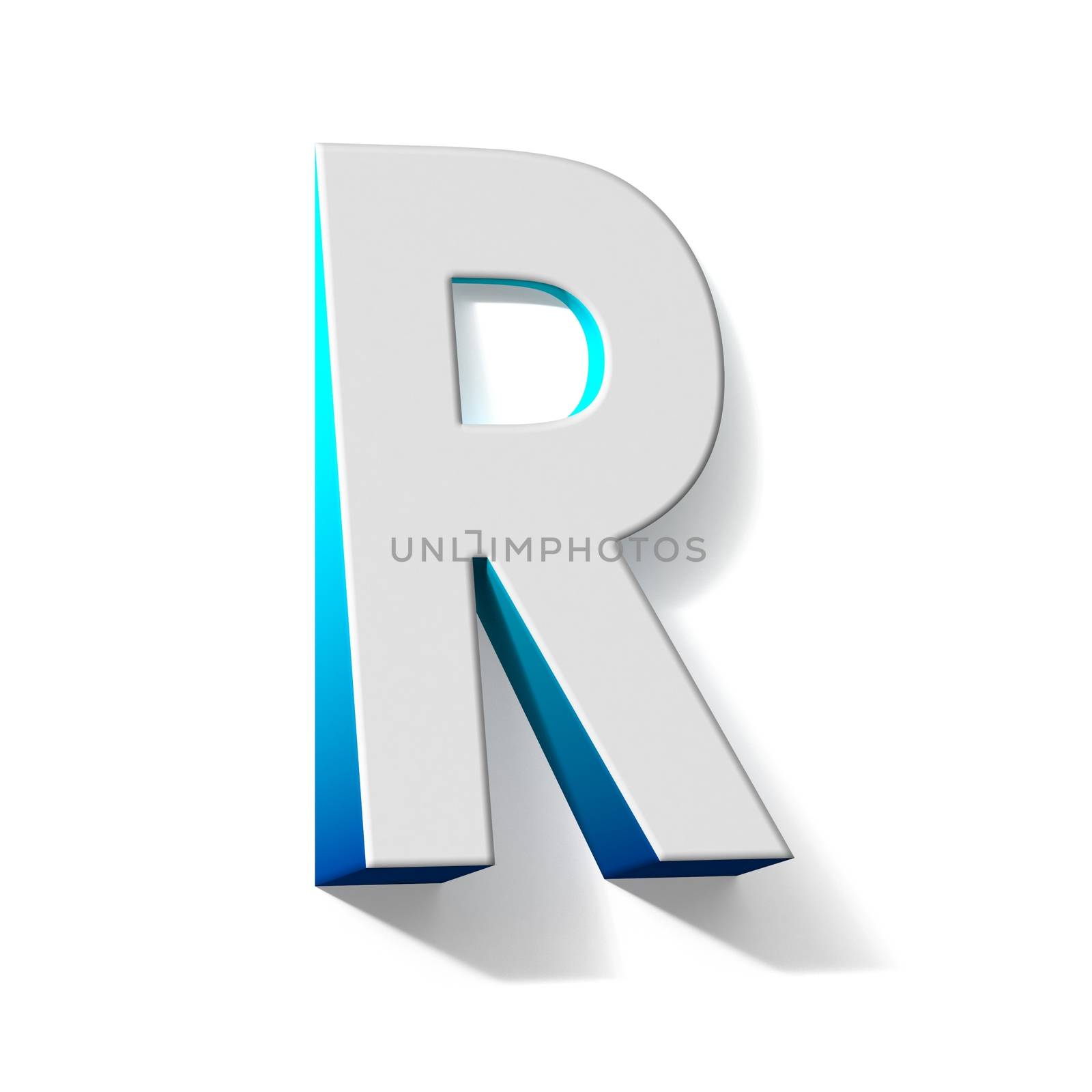 Blue gradient Letter R 3D render illustration isolated on white background