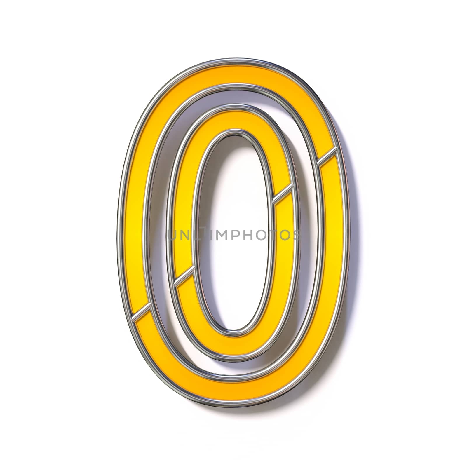 Orange metal wire font Number 0 ZERO 3D rendering illustration isolated on white background