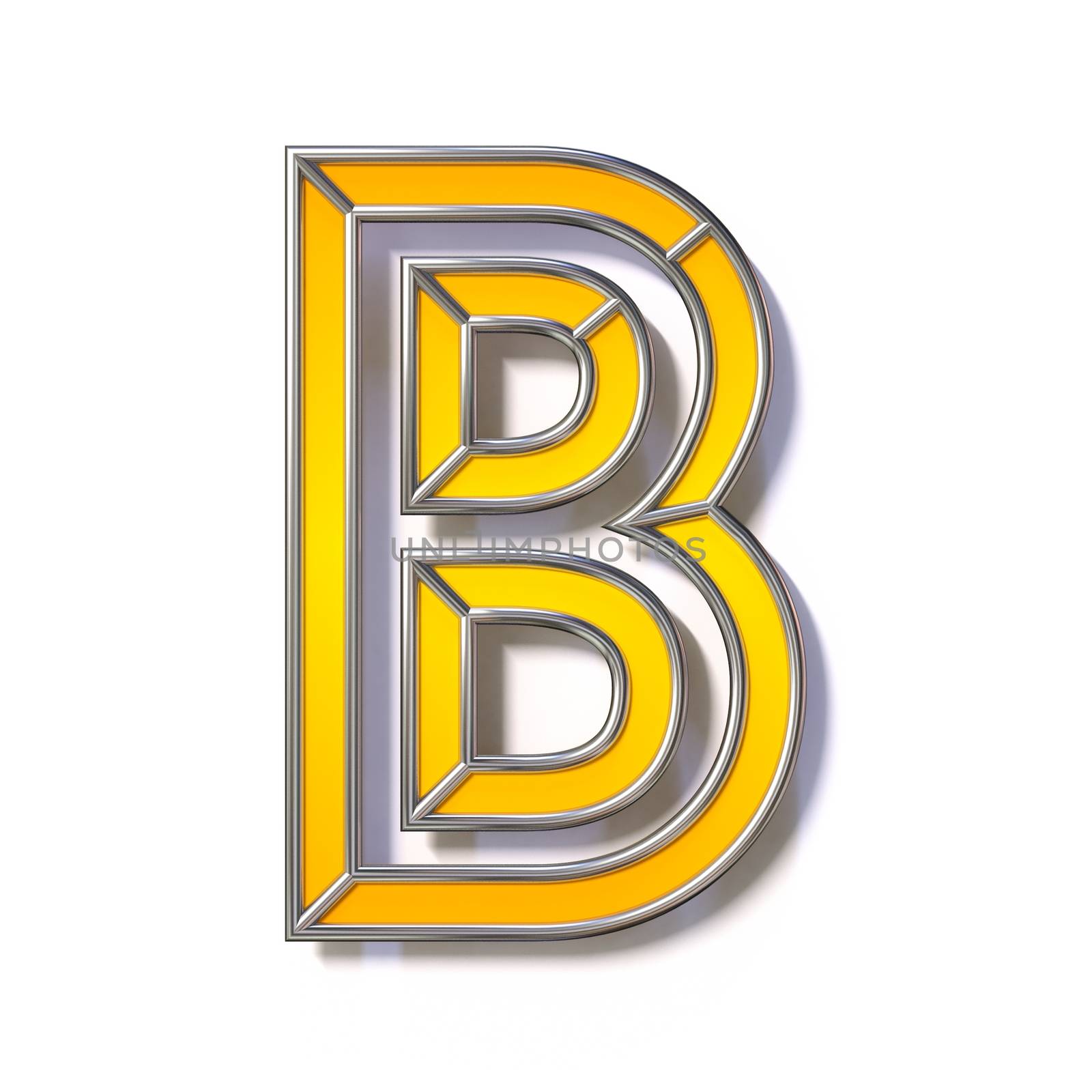 Orange metal wire font Letter B 3D rendering illustration isolated on white background