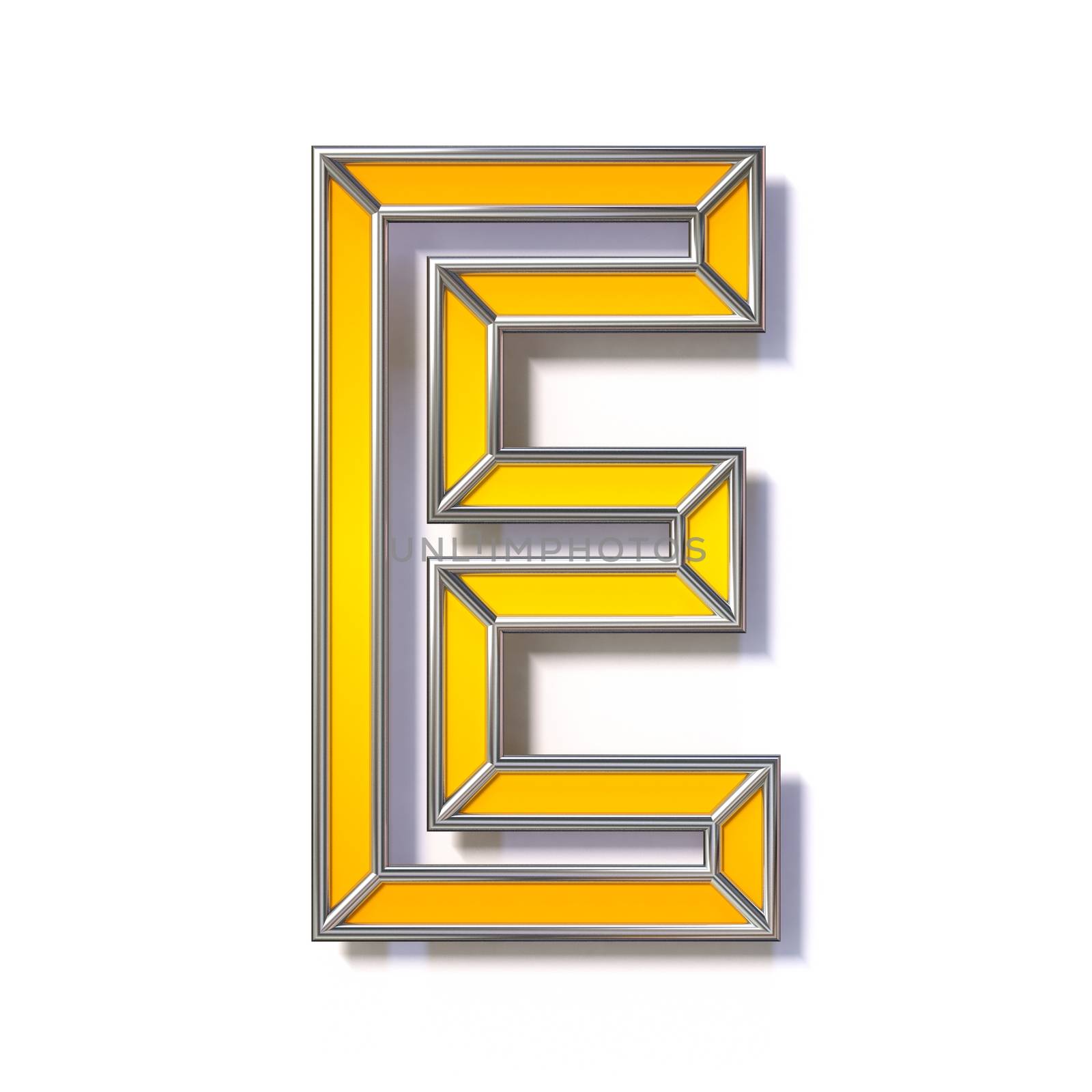 Orange metal wire font Letter E 3D rendering illustration isolated on white background