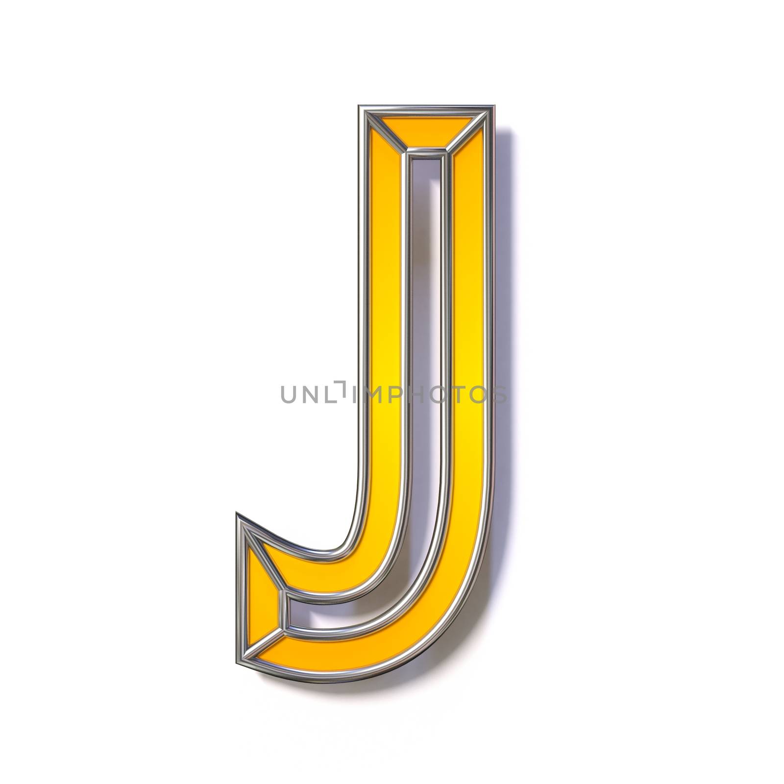 Orange metal wire font Letter J 3D rendering illustration isolated on white background