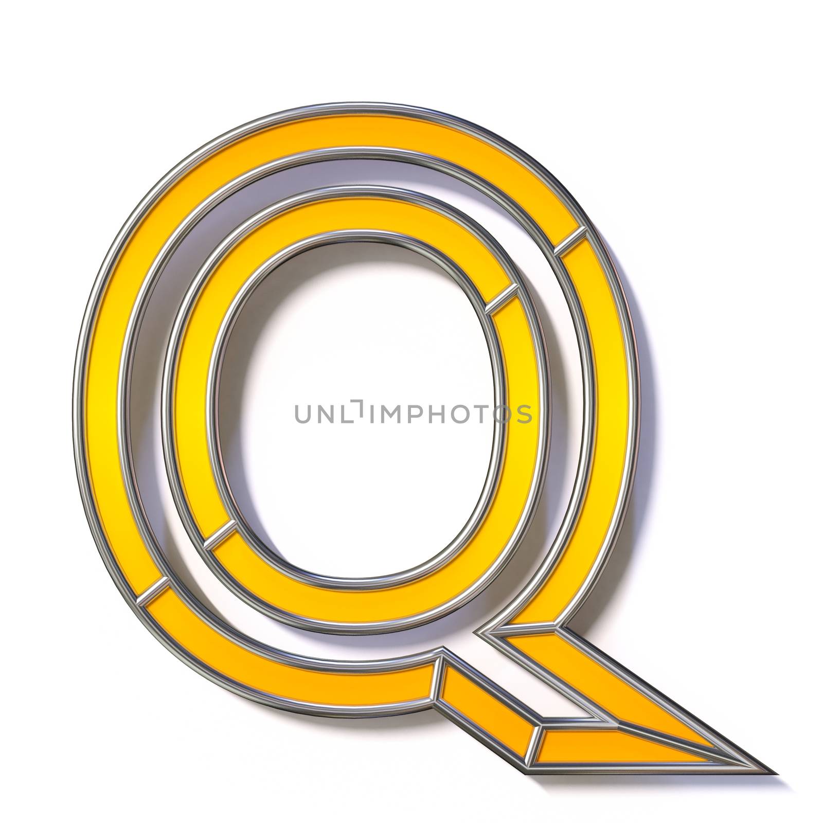 Orange metal wire font Letter Q 3D rendering illustration isolated on white background