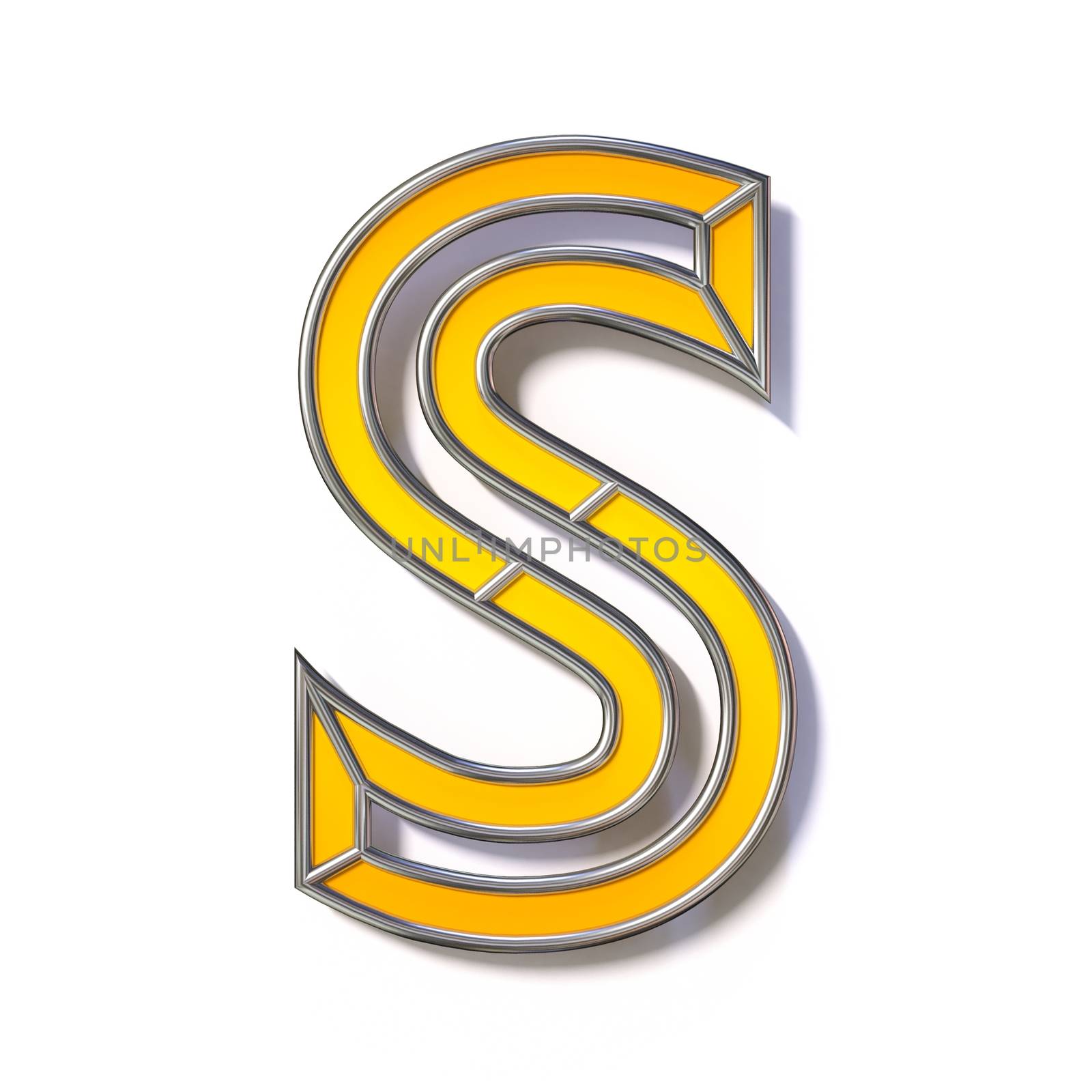 Orange metal wire font Letter S 3D rendering illustration isolated on white background