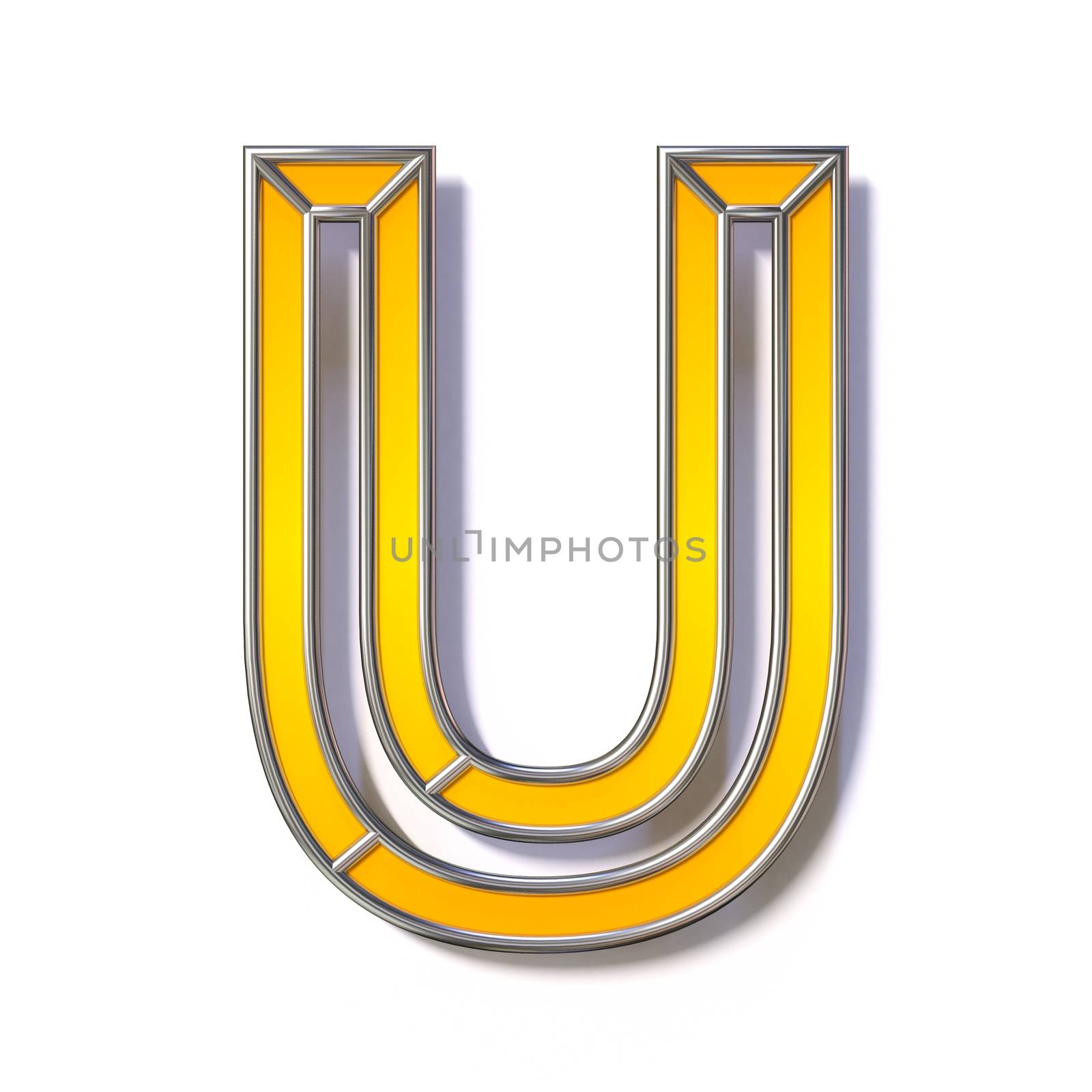 Orange metal wire font Letter U 3D rendering illustration isolated on white background