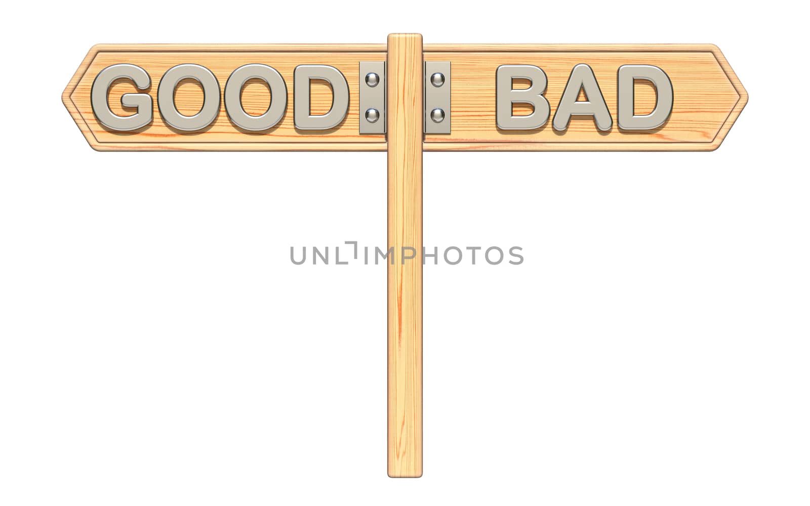 GOOD and BAD wooden sign 3D render illustration isolated on white background