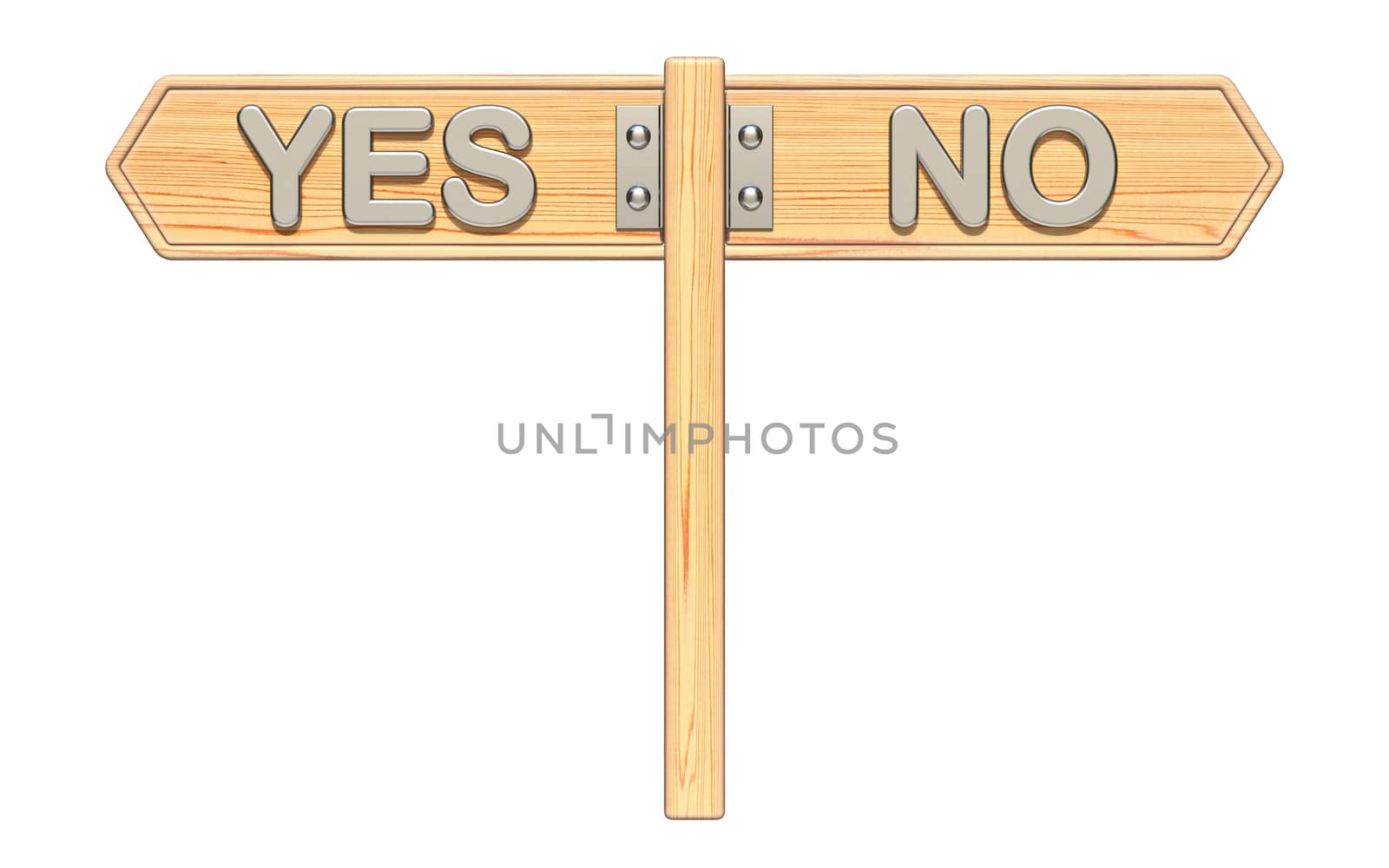 YES and NO wooden sign 3D render illustration isolated on white background