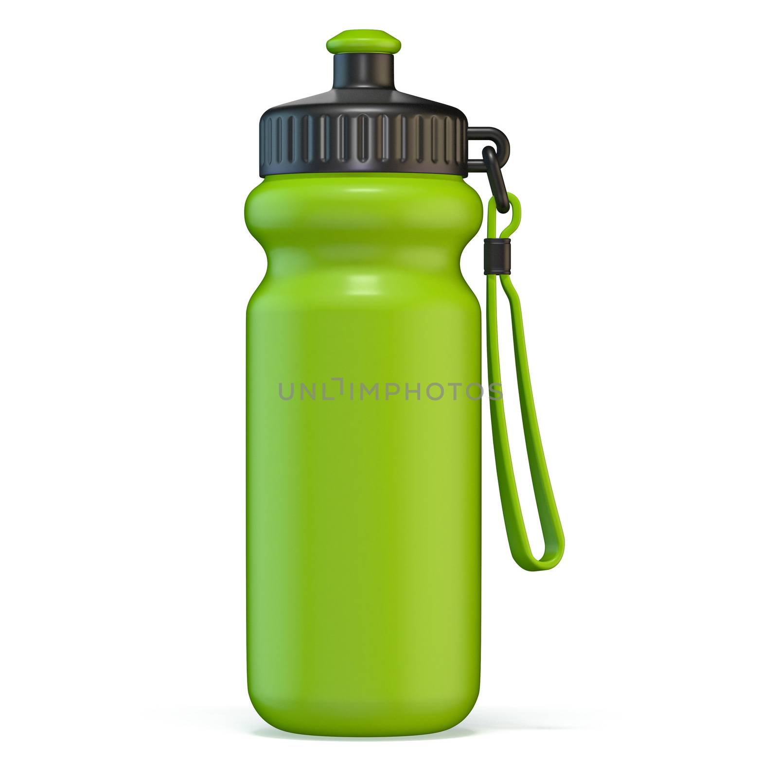 Green sport plastic water bottle standing 3D by djmilic