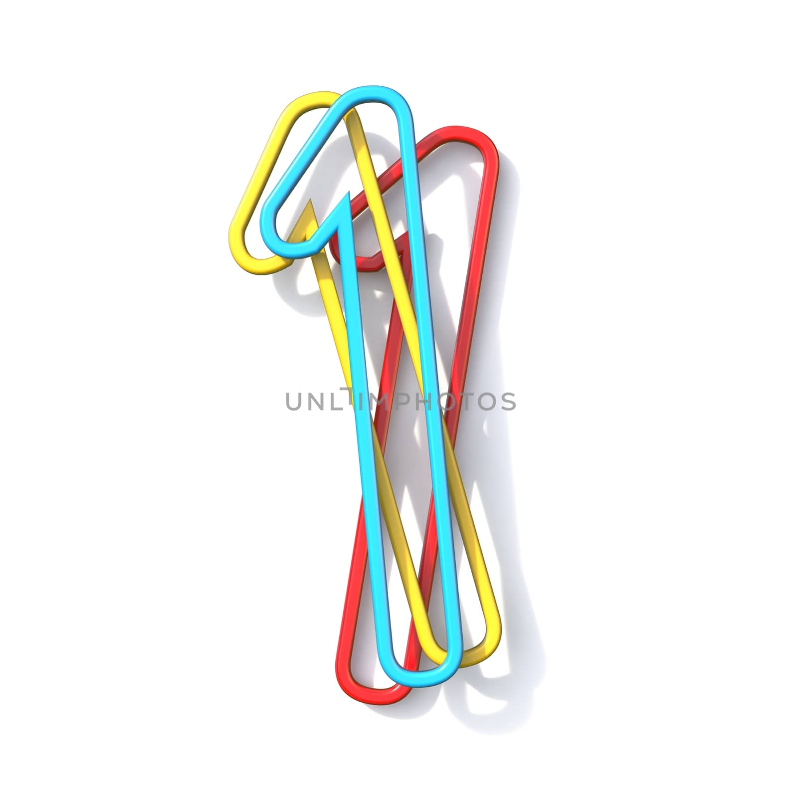 Three basic color wire font number 1 ONE 3D rendering illustration isolated on white background