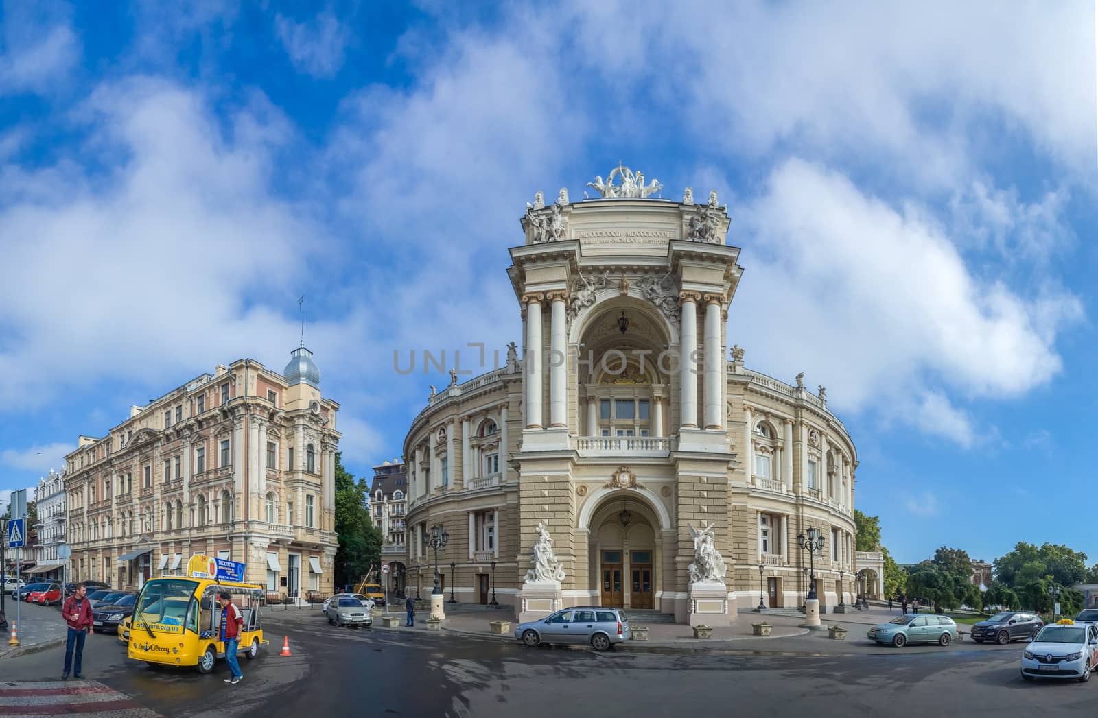 Odessa, Ukraine - 09.12.2018. Odessa National Academic Theater of Opera and Ballet in Ukraine. Panoramic view in a summer day