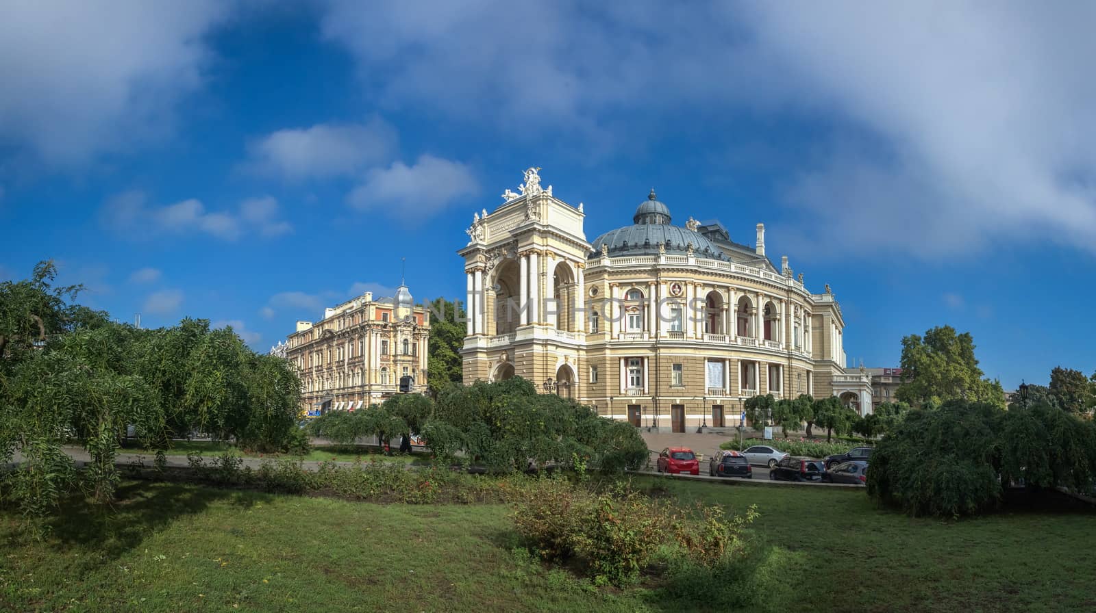 Odessa, Ukraine - 09.12.2018. Odessa National Academic Theater of Opera and Ballet in Ukraine. Panoramic view in a summer day