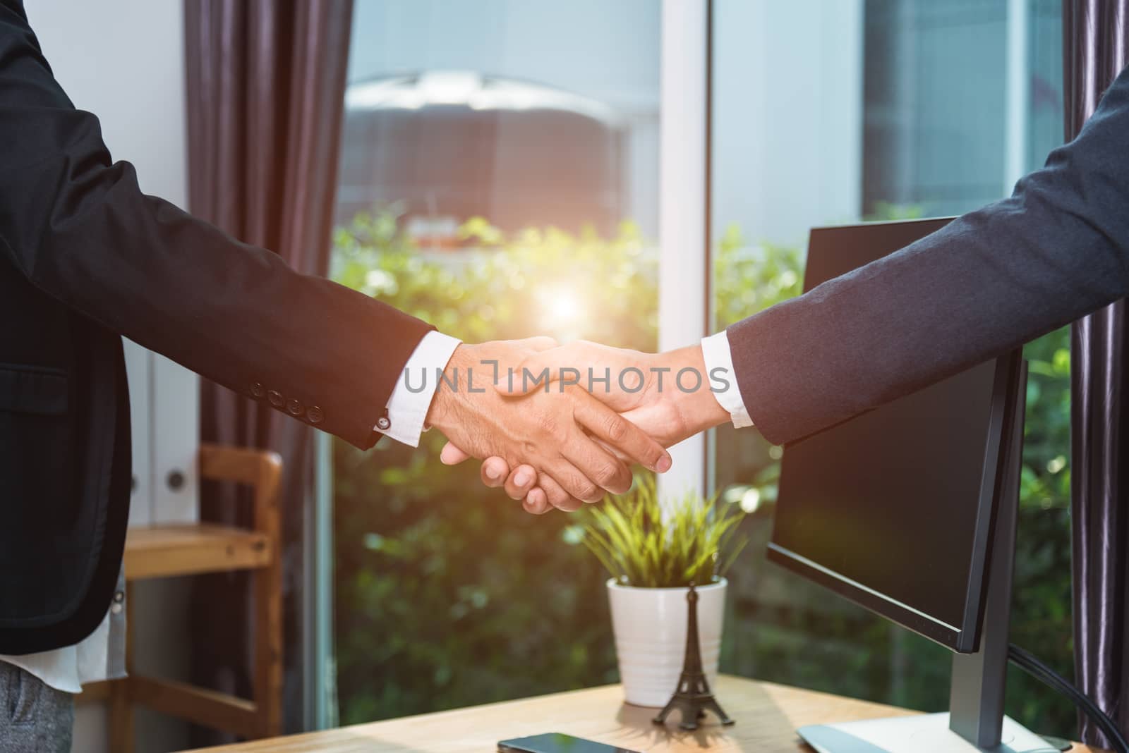 Business handshake and businessman people success after meeting