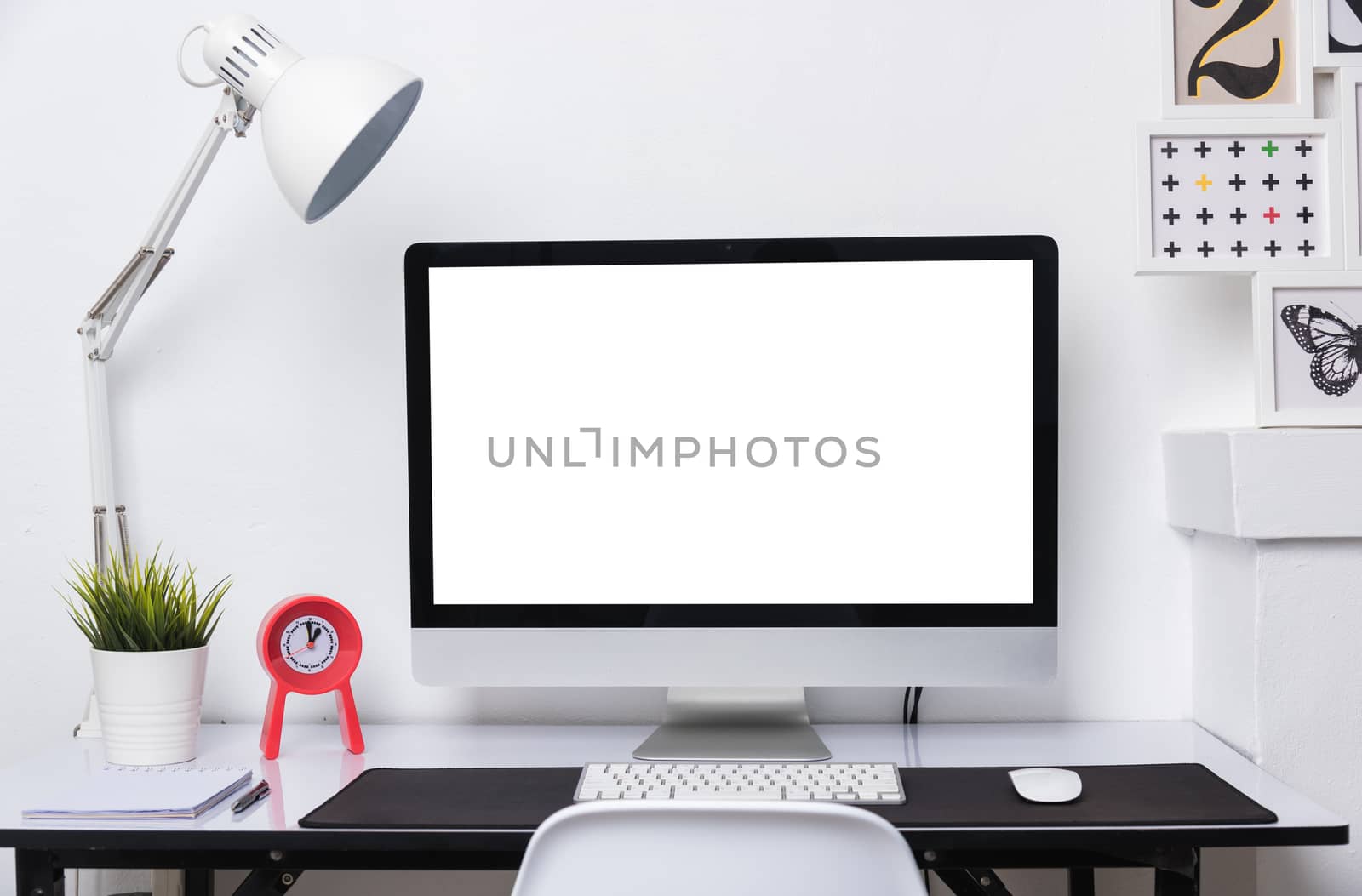 Monitor PC momputer on the working place in house office white wall