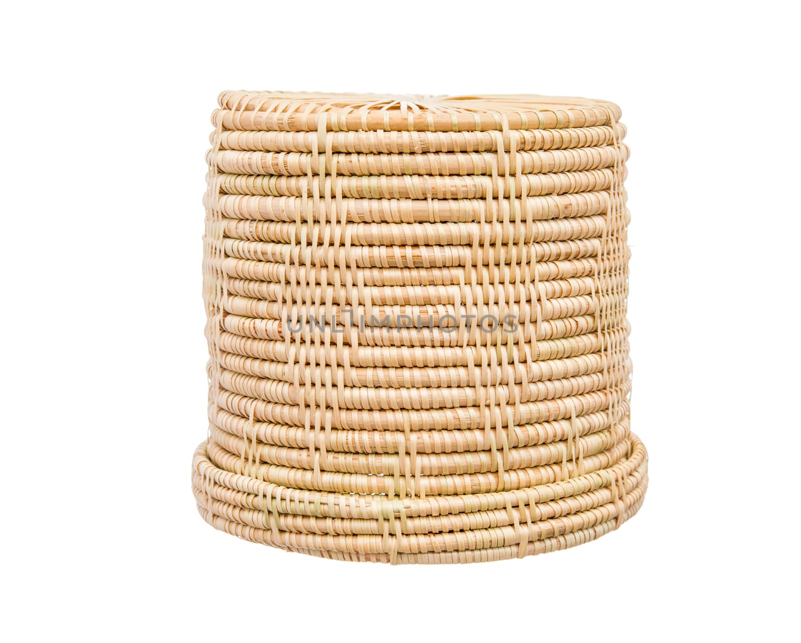 Wood basket wicker wooden in handmade front view isolate on over white background