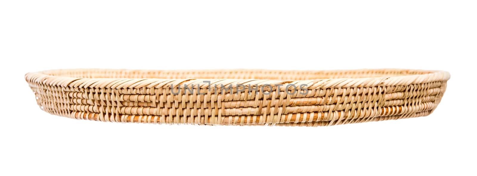 Wood basket wicker wooden in handmade front view isolate on over white background
