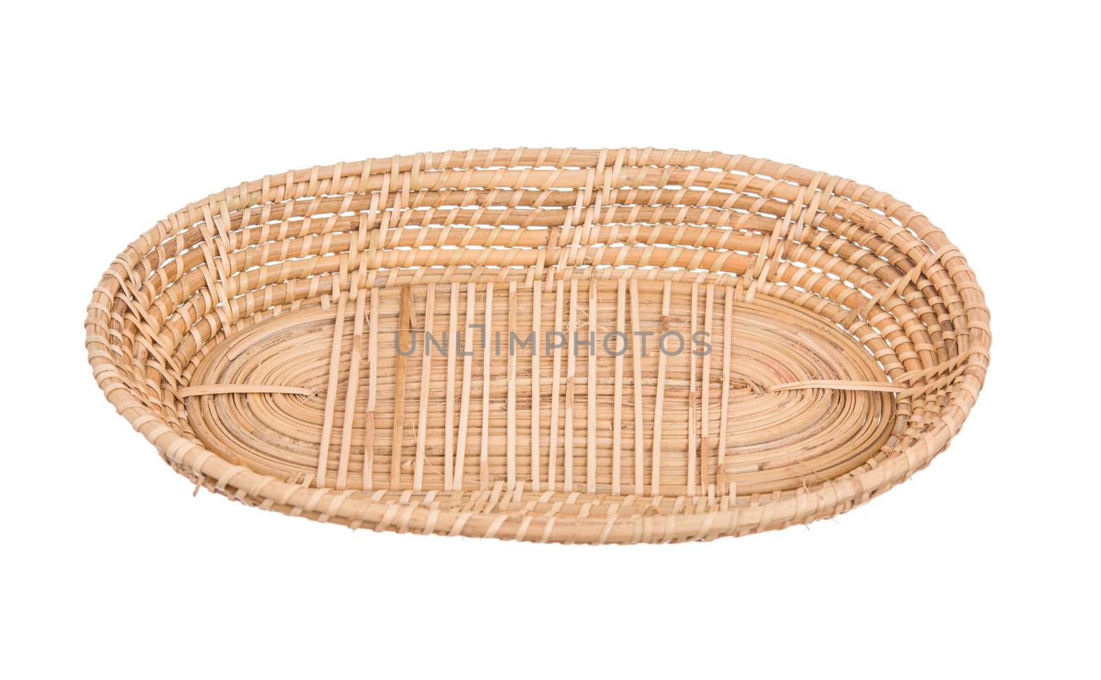 Wood basket wicker wooden in handmade 45 degree view isolate on white background