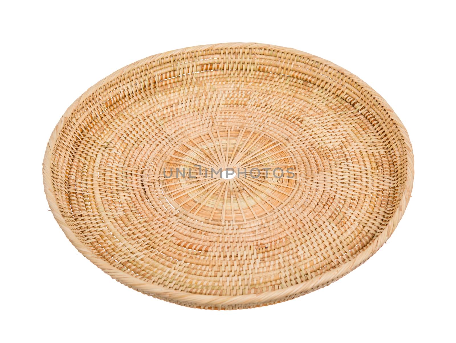 Wood basket wicker wooden in handmade 45 degree view isolate on white background