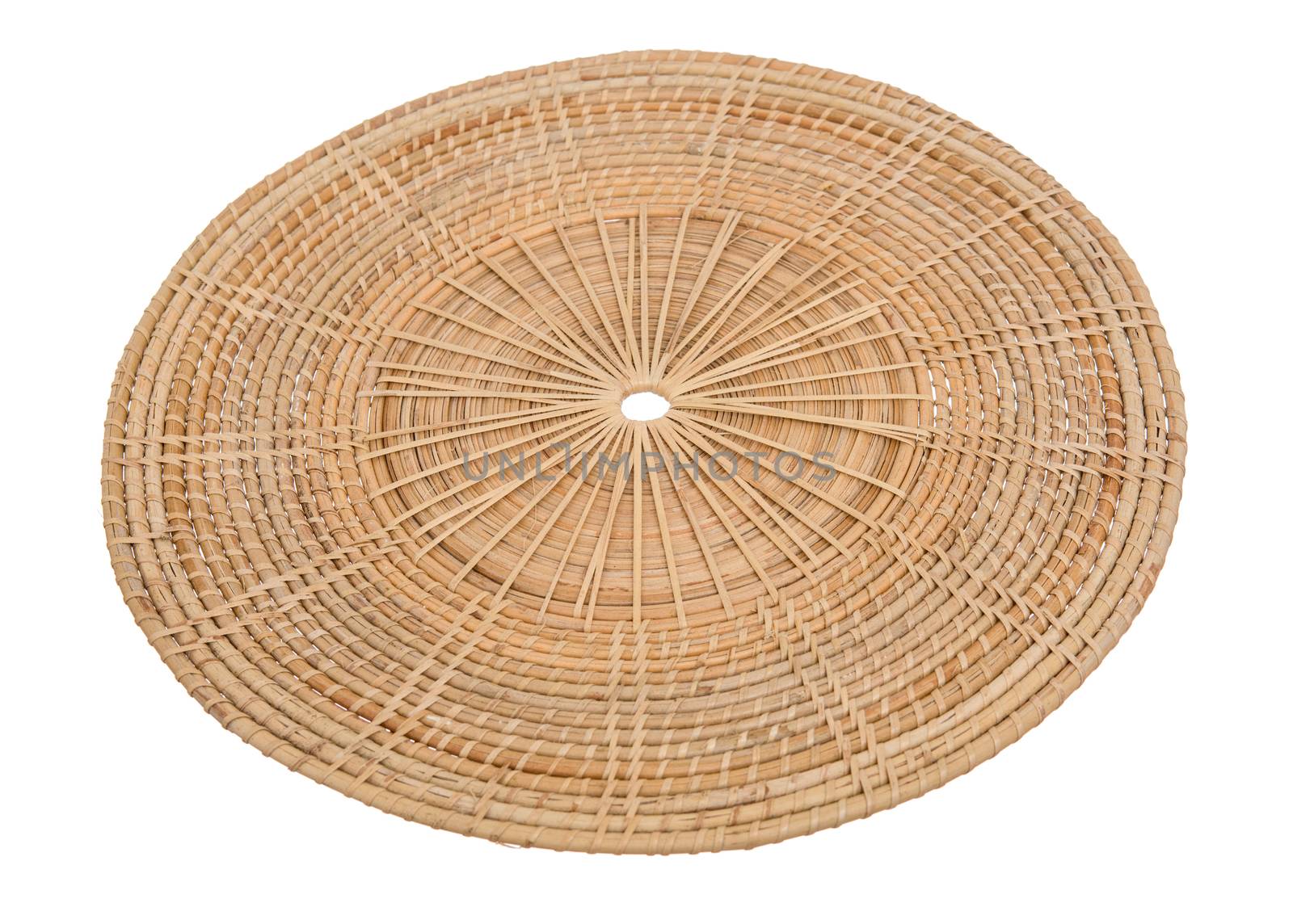 Wood basket wicker wooden in handmade 45 degree view isolate on white background