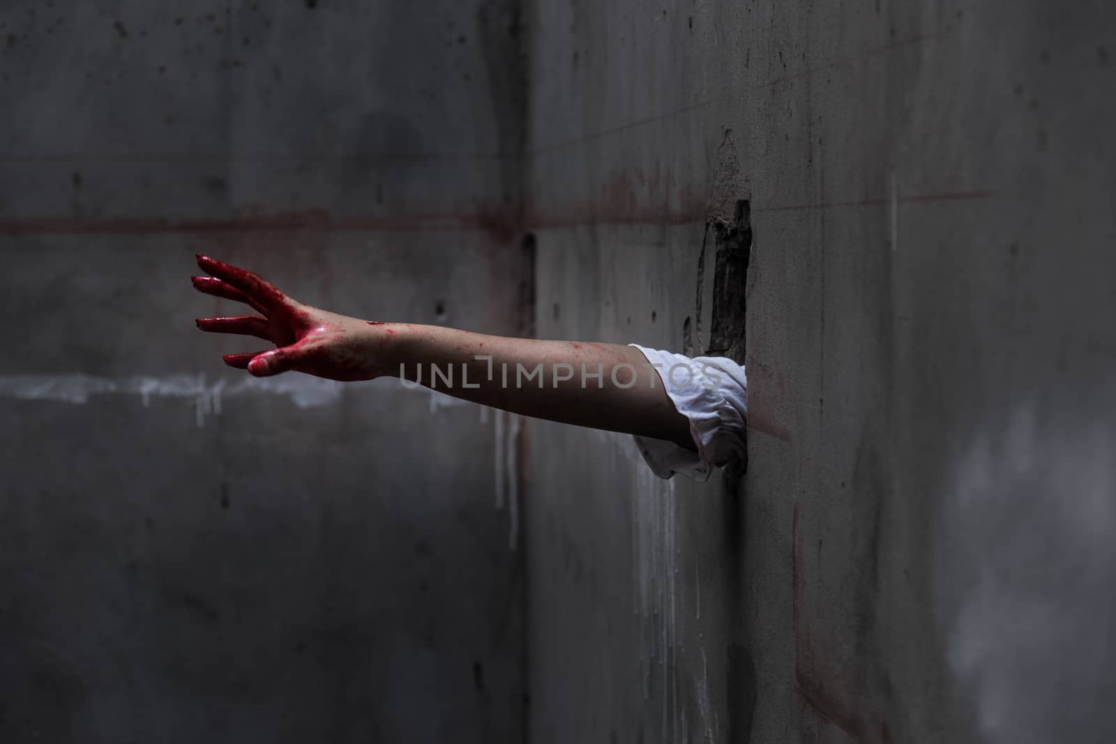 Hand of Ghost woman or Zombie Penetrate wall by Sorapop