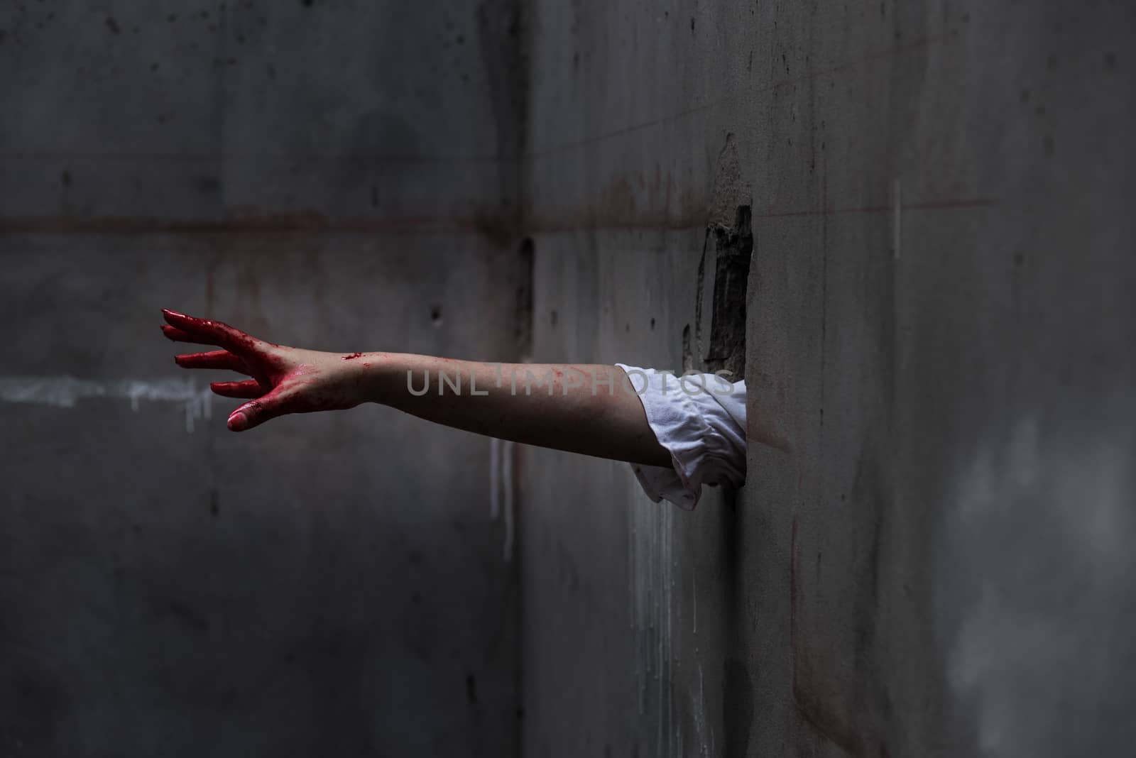 Hand of Ghost woman or Zombie Penetrate wall ,halloween concept